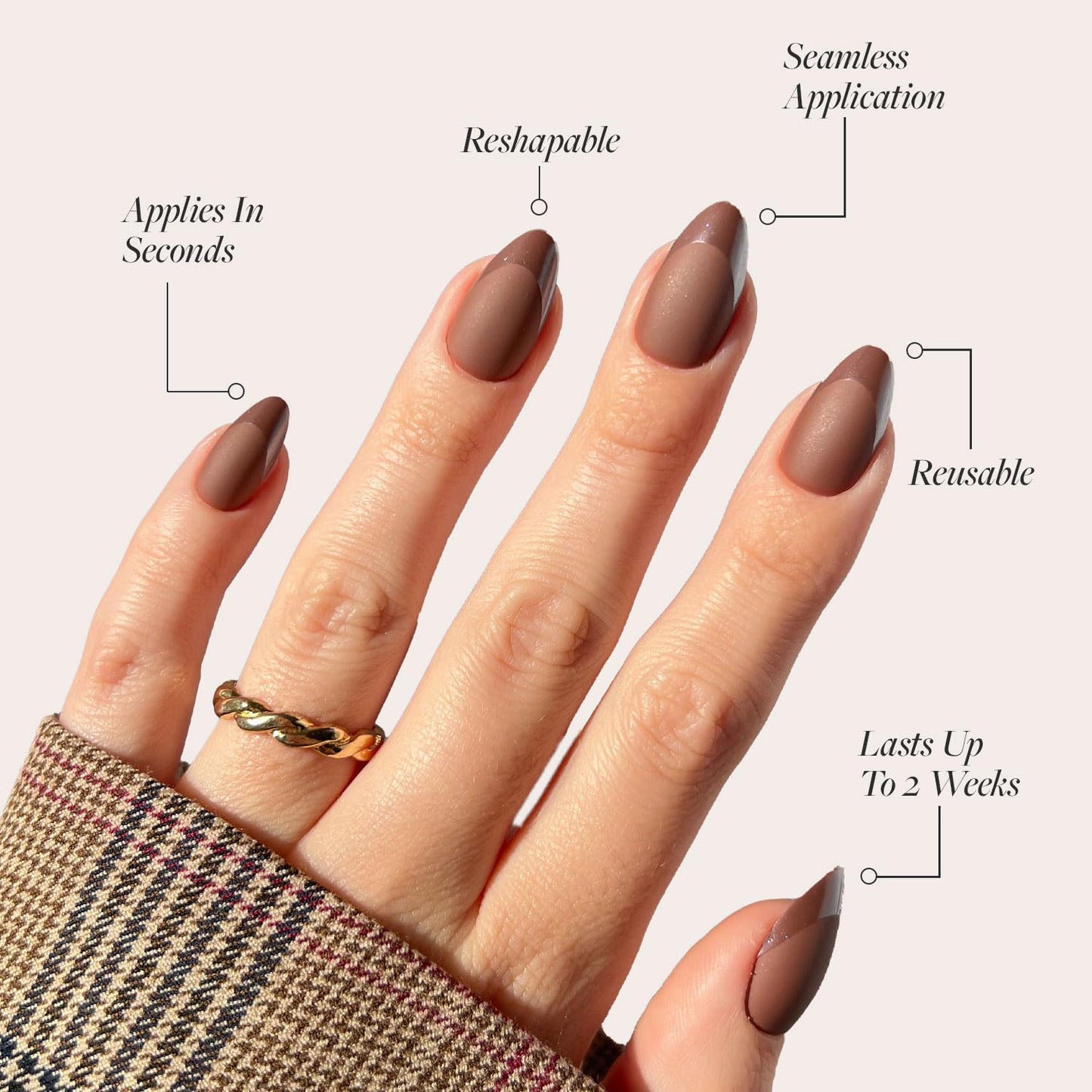 Glamnetic Press On Nails & Brush On Nail Glue Bundle - Terra | Matte Short Almond Brown Nails with Glossy French Tips, Reusable | 15 Sizes - 30 Nail Kit with Glue