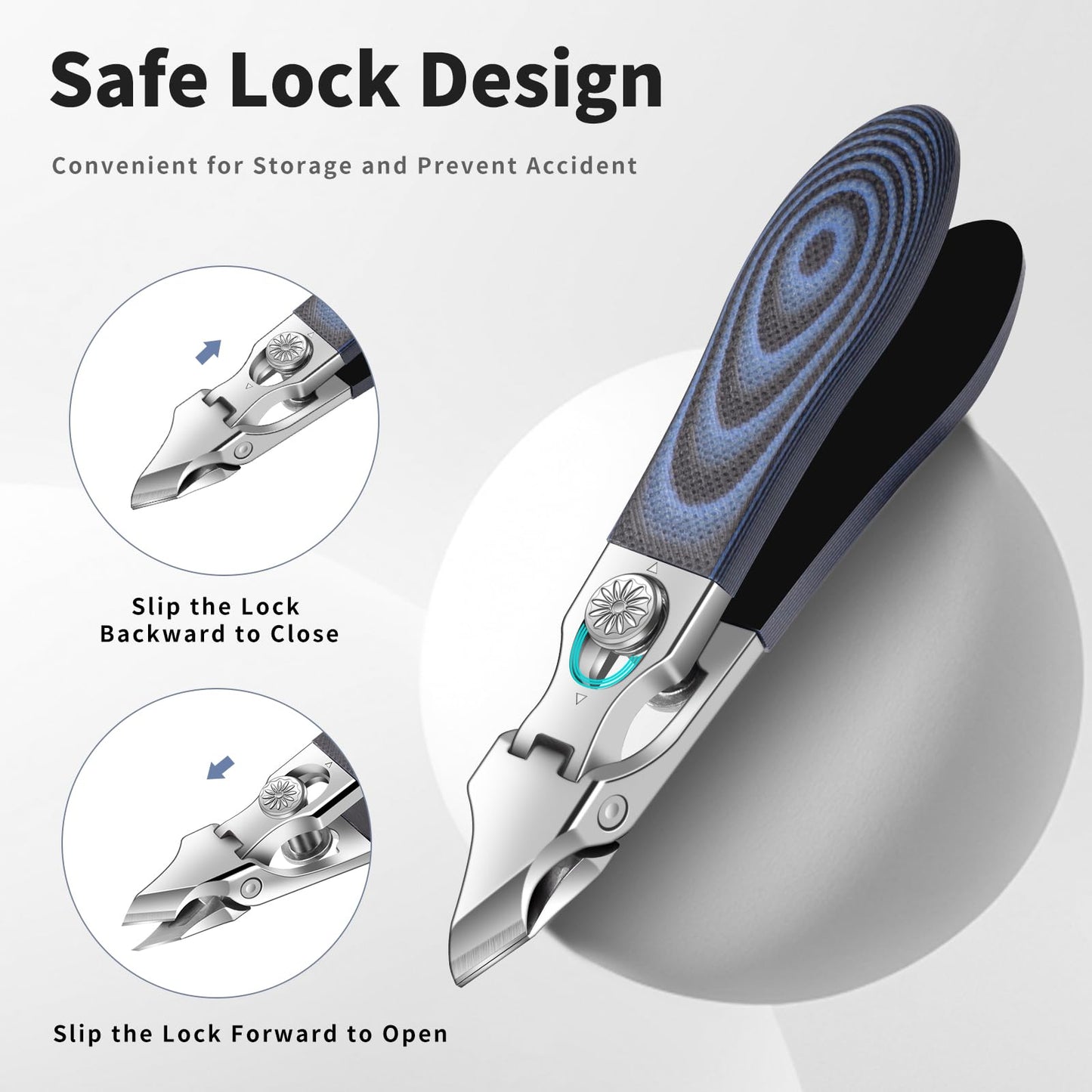 Safety Lock Cuticle Nippers for Home Manicure, G10 Handle Cuticle Trimmer for Pedicure Kit, Nail Care Tool for Seniors (Oval Blue D)