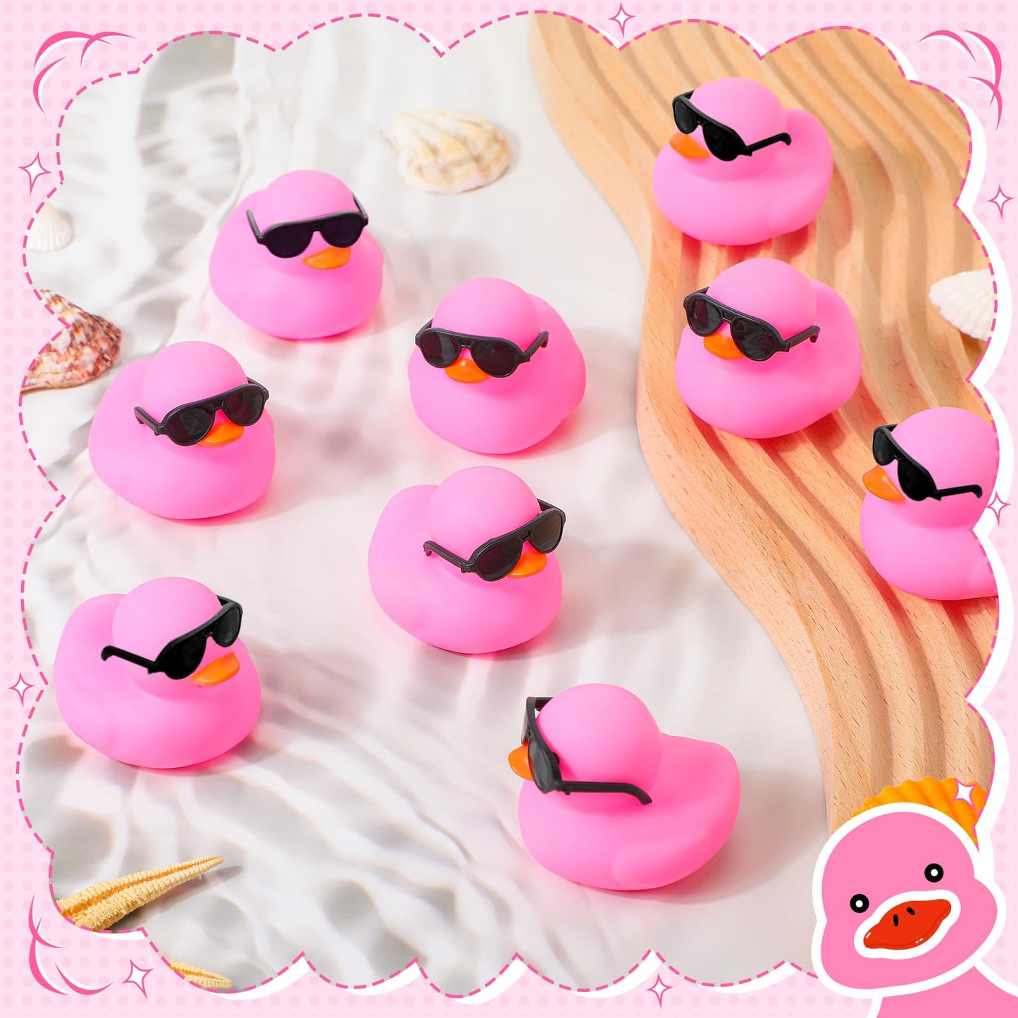 Sosation 48 Pack Mini Rubber Ducks with Sunglasses Sets Squeaky Bath Toys Float Bathtub Duckies for Little One Birthday Party Favors Class Carnival Prizes Car Decor(Pink)