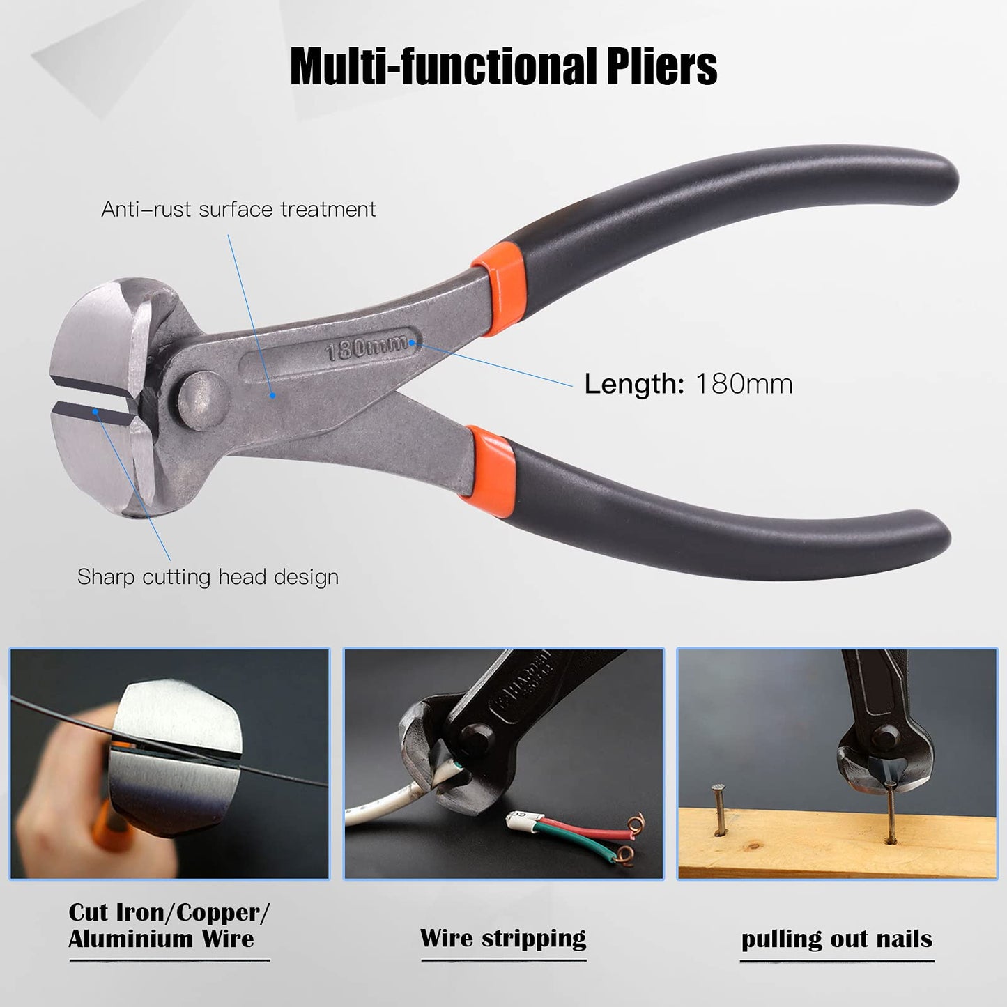 Glarks 4Pcs Nail Pullers Nail Remover Tool Set, Include 7'' End Cutting Plier, 4'' Bendable U Tip and V Tip Tack Puller, 6'' U Tip Tack Lifter for Cutting nails, Remove Nails, Nail Pulling