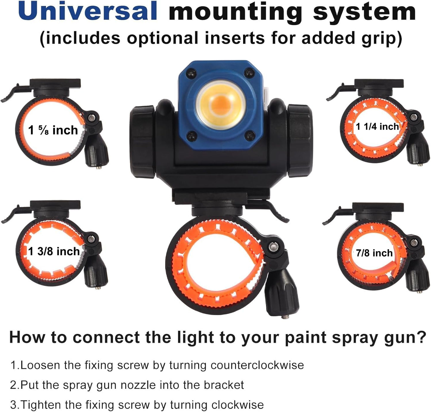 NextLED NT-R3202 Rechargeable Paint Spray Gun Light, CRI 95+ Color Match with 3 Lighting Modes (3000K/4400K/6300K), 450 LM, Mountable & Detachable, Wide Beam, Universal Auto Paint Gun Light Bracket