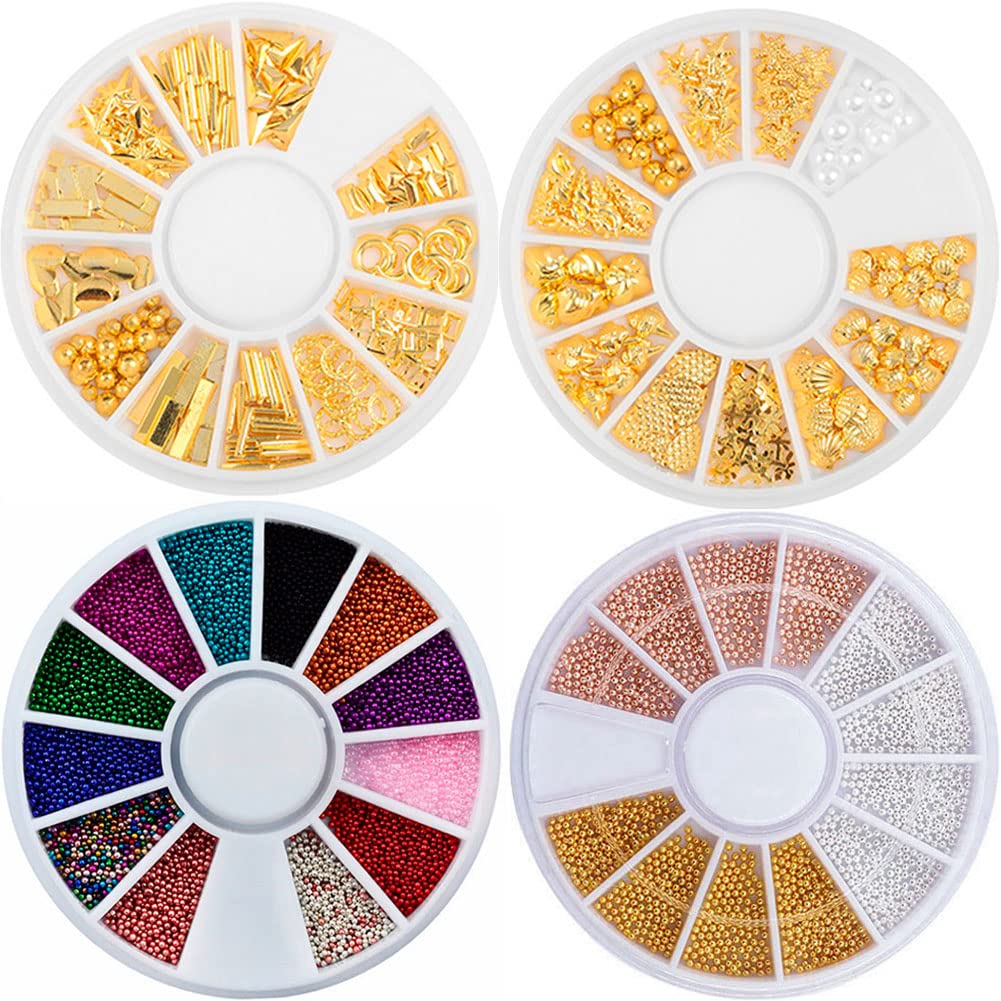Mesiyun Nail Art 3D Caviar Beads Mini Metal Ball Gold Studs and Silver Micro Steel Beads