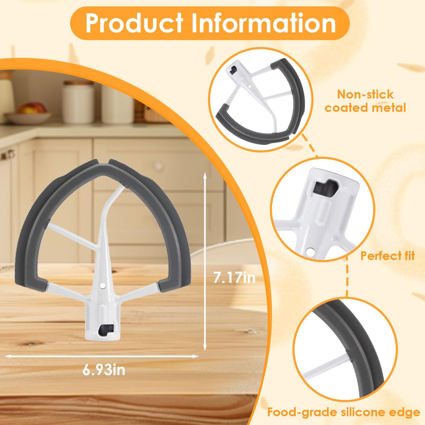 Apenkes 6QT Flex Edge Beater for Kitchenaid Mixer, Pastry Beater with Silicone Edges, Paddle Attachment with Scraper for KitchenAid Bowl-Lift Stand Mixers, Dishwasher Safe Mixer Accessory