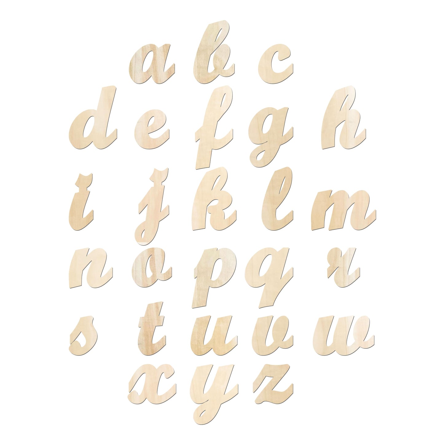 3.7 to 6 Inch 102 Pieces Wood Letters Cursive Lowercase Unfinished Thin Wooden Alpabets a-z for Crafts
