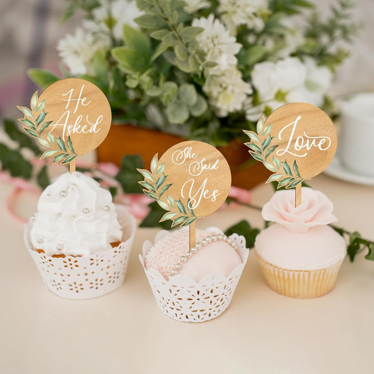 12 PCS Engagement Party Cupcake Toppers She Said Yes Cake Cupcake Decorations in Wood