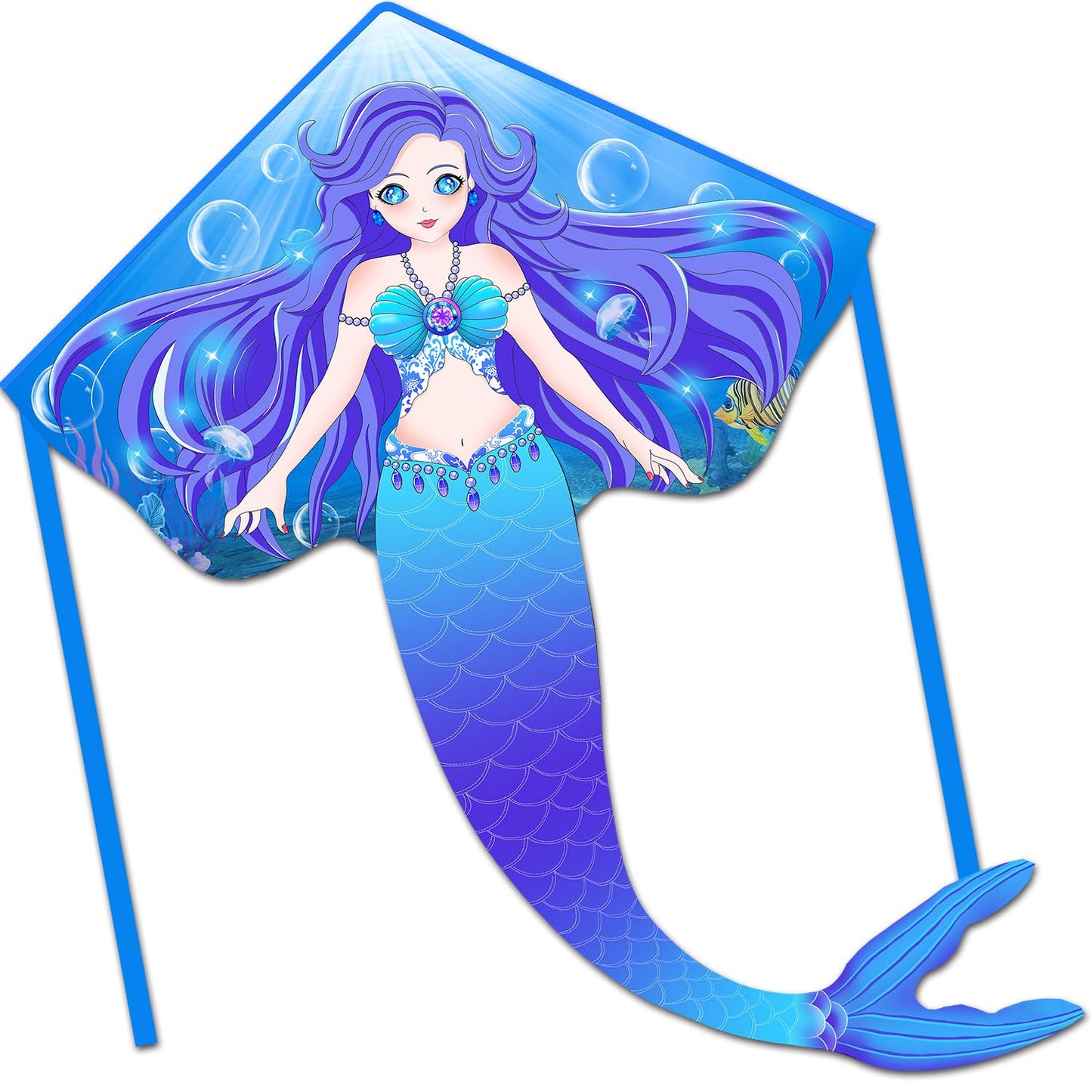 HONBO Large Mermaid Kite for Kids & Adults, Easy to Fly Delta Kite,Beginner Kite for Girls &Boys, Beginner Kite for Kids Ages 4-8(Blue)