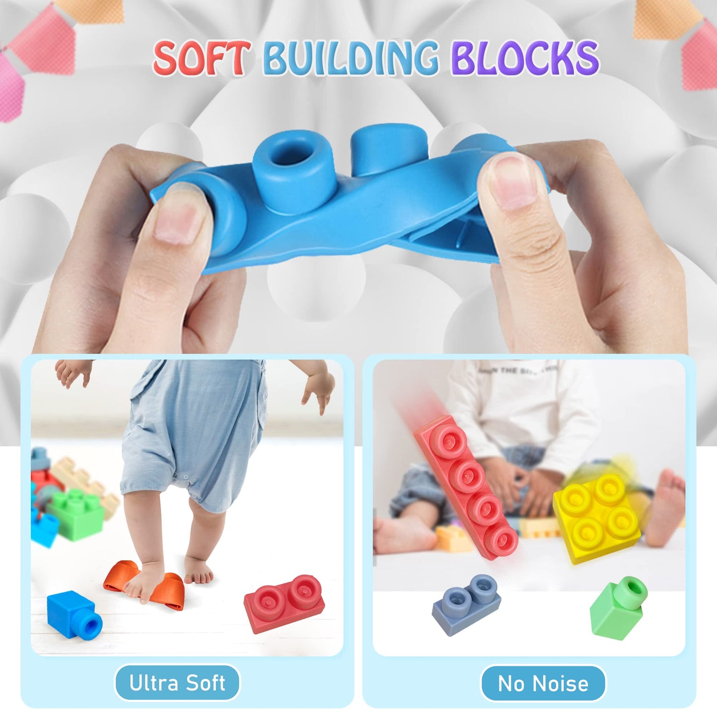 ROHSCE Soft Building Blocks for Toddlers, Large Building Blocks Stacking Blocks for Babies 6 Months and Up Stem Toddler Gifts, Teething Toys, 40 PCS