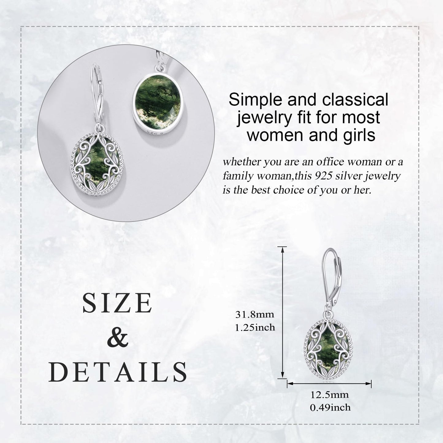 Moss Agate Drop Earrings Sterling Silver Agate Oval Leverback Earrings Natural Stone Dangle Earrings Jewelry Christmas Gifts For Women