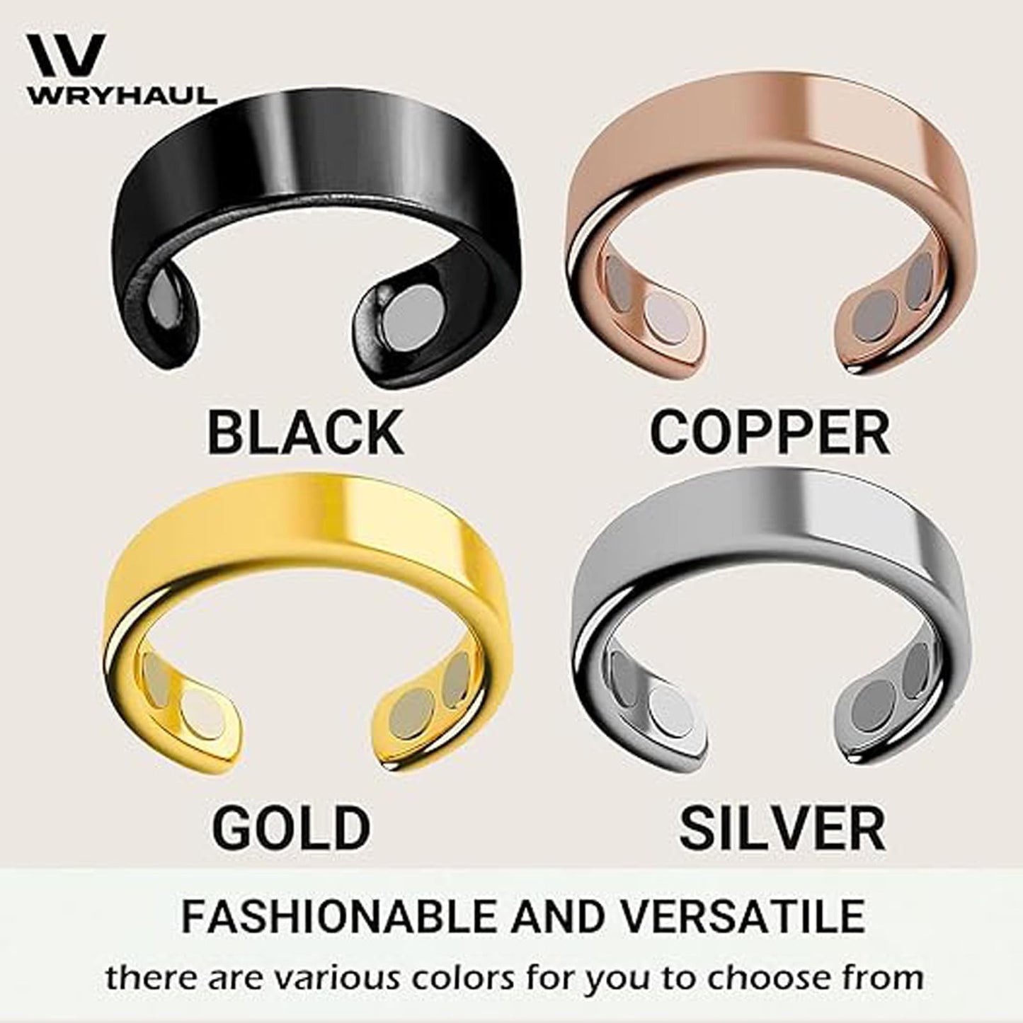 Wryhaul Vayro Magnetic Ring for Women and Men, Vayro Adjustable Open Lightweight Water-Resistant Vitality Rings (Silvery)