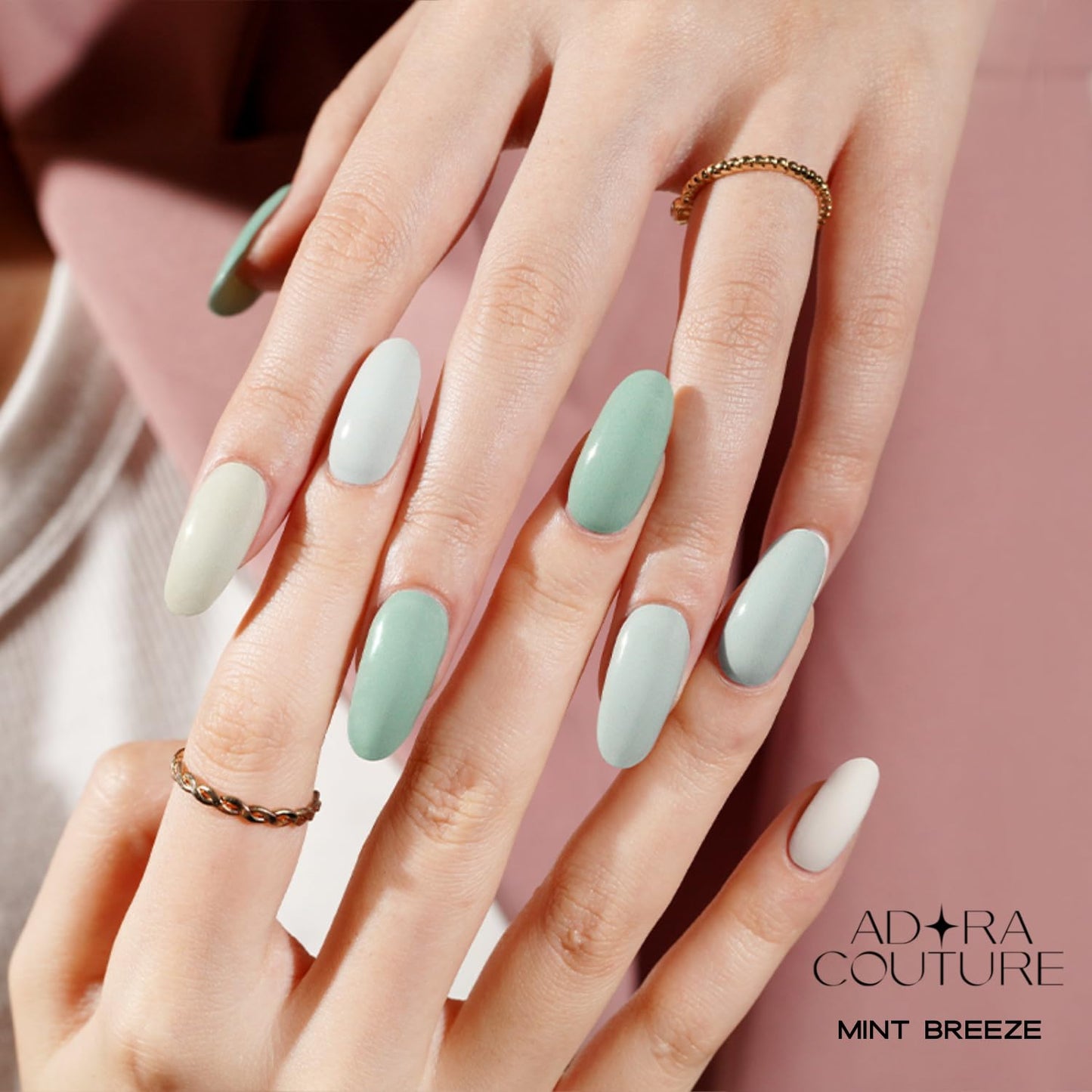 Semi-Cured Gel Nail Strips - 20 Salon-Quality Gel Sticker with UV Light Required, Long Lasting, Easy Application & Removal, Includes Prep Pad, Nail File, Wooden Stick (Green Mint)