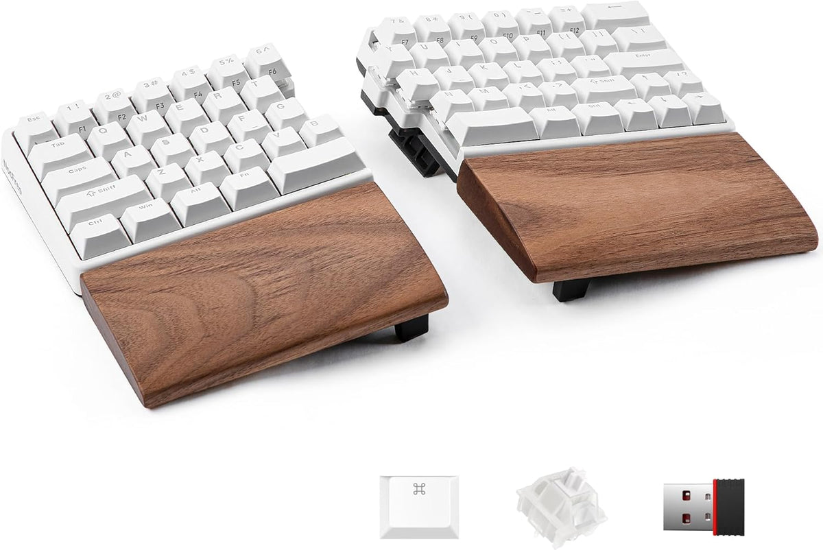 Wireless Ergonomic Split Mechanical Keyboard with Wrist Rest- Linear, RGB, Foam, Hot-Swappable, Compact 60% Layout, Palm Rest, Programmable for Mac & Windows, PBT Keycaps