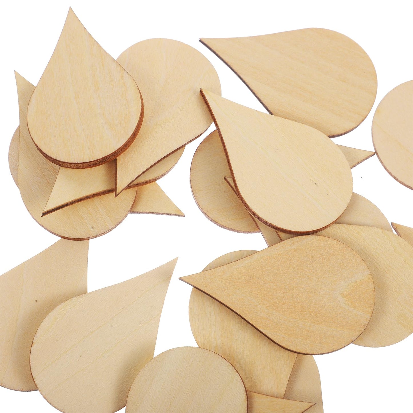 Amosfun 20 Pcs Water Drop Shape Wooden Chips 1.96X1.18 Inch Unfinished Wood Craft Pieces for DIY Home Decor Scrapbooking and Handmade Embellishments