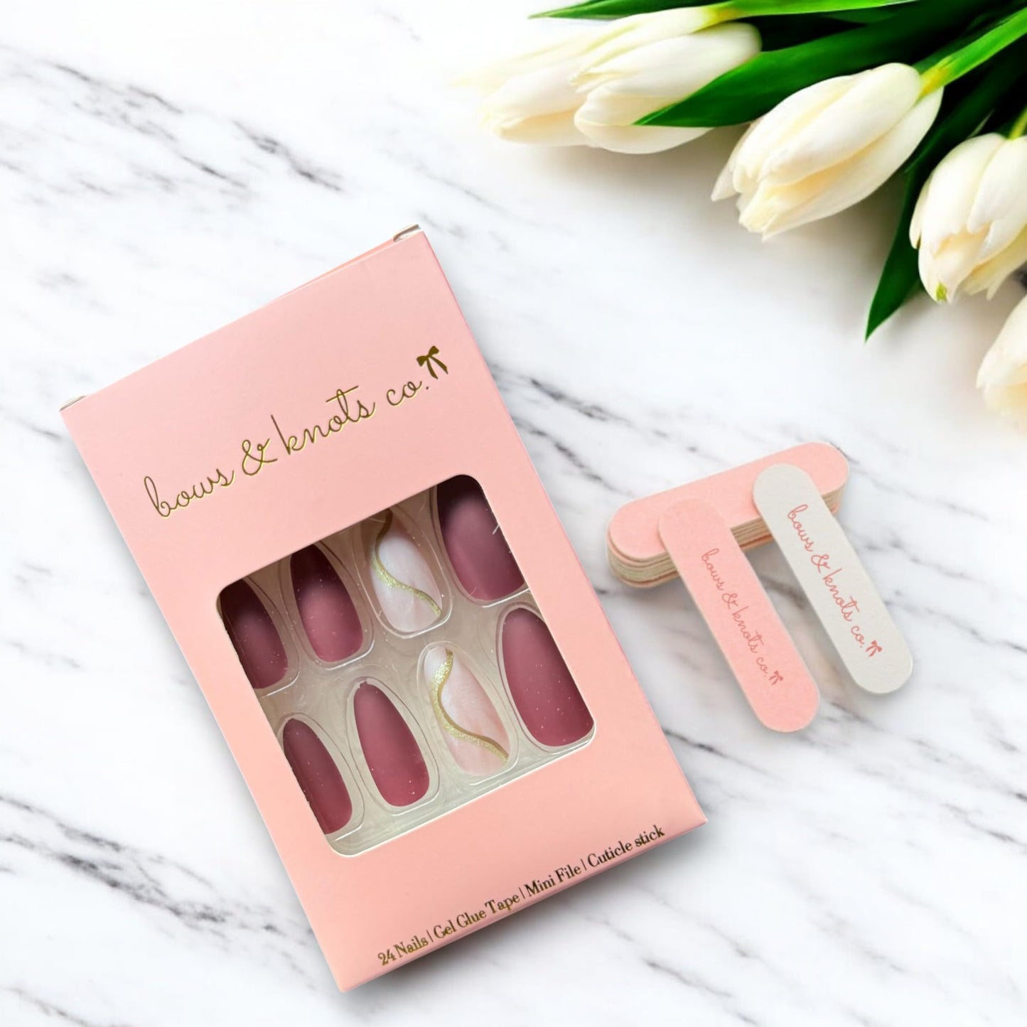 24 Pcs Press On Nails Short, Soft Gel Fake Nails, Glossy, Durable & Reusable, Easy to Apply Glue On Nails for Women By Bows And Knots