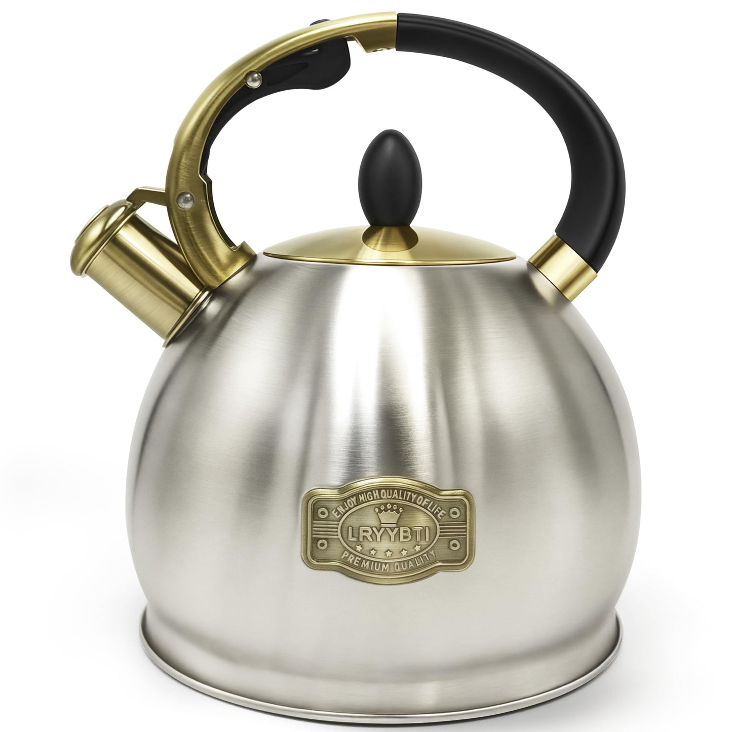 LRYYBTI Stove top Whistling Tea Kettle Food Grade Stainless Steel Teapot of 5-layer base for Camping & Kitchen(Brushed, 2.64 Qt)