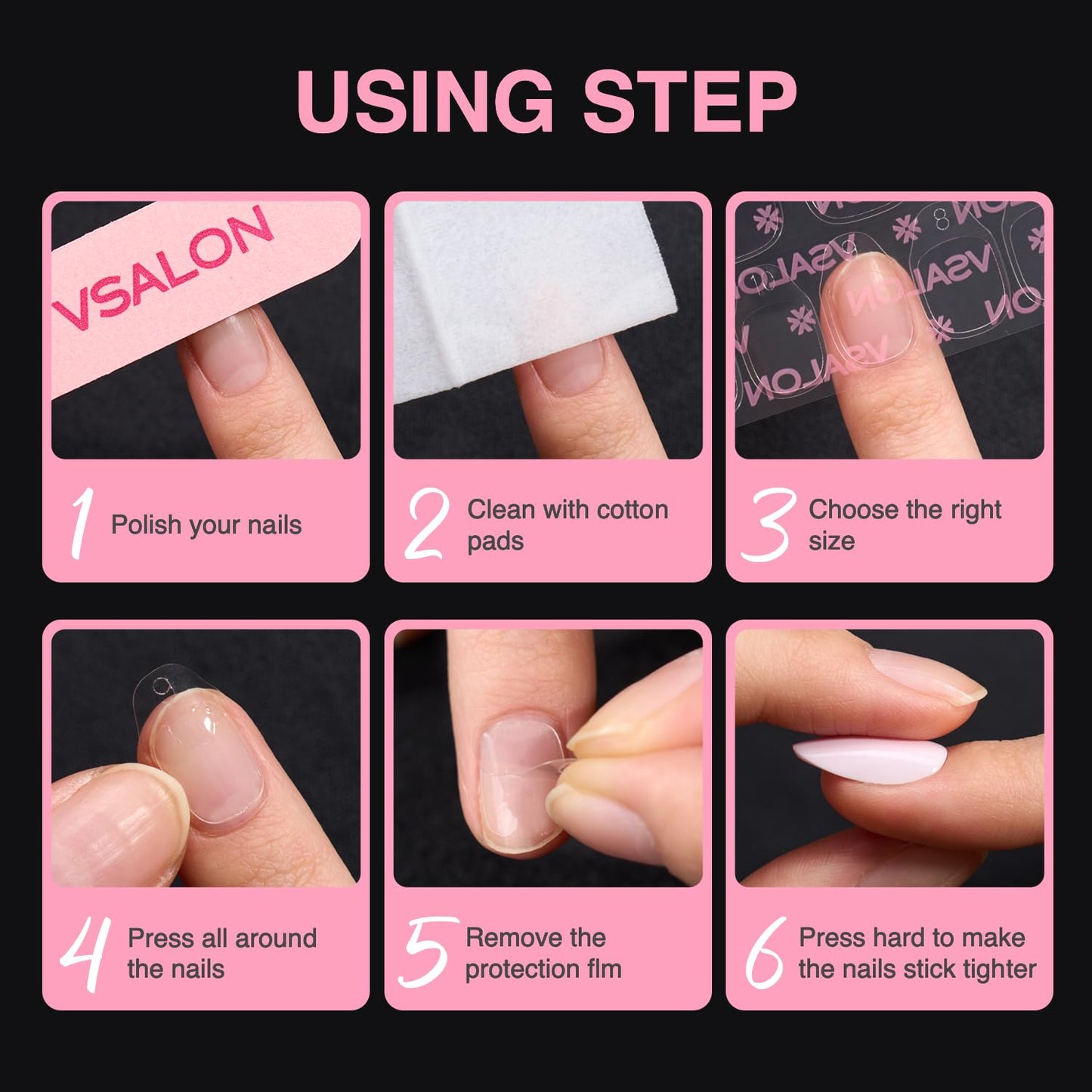 VSALON 10 Sheets Jelly Nail Tabs – 15 Sizes, 300 Adhesive Pads for Press On Nails | Reusable, No Residue, Easy to Apply & Remove