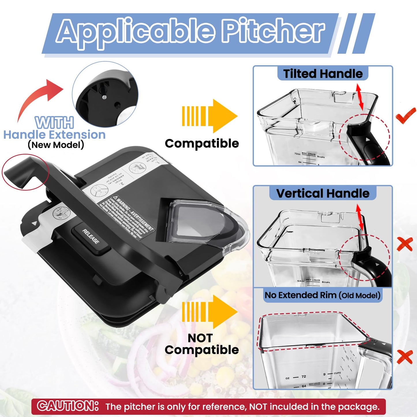 WARDFYT Locking Lid Replacement Compatible with Ninja BL610 BN751 Blender 72oz XL Pitchers New Model, Replacement Newer Square Top Cover for Ninja 72 OZ Pitcher BL642 BL710WM BN701 BN800 BN801 CO610B