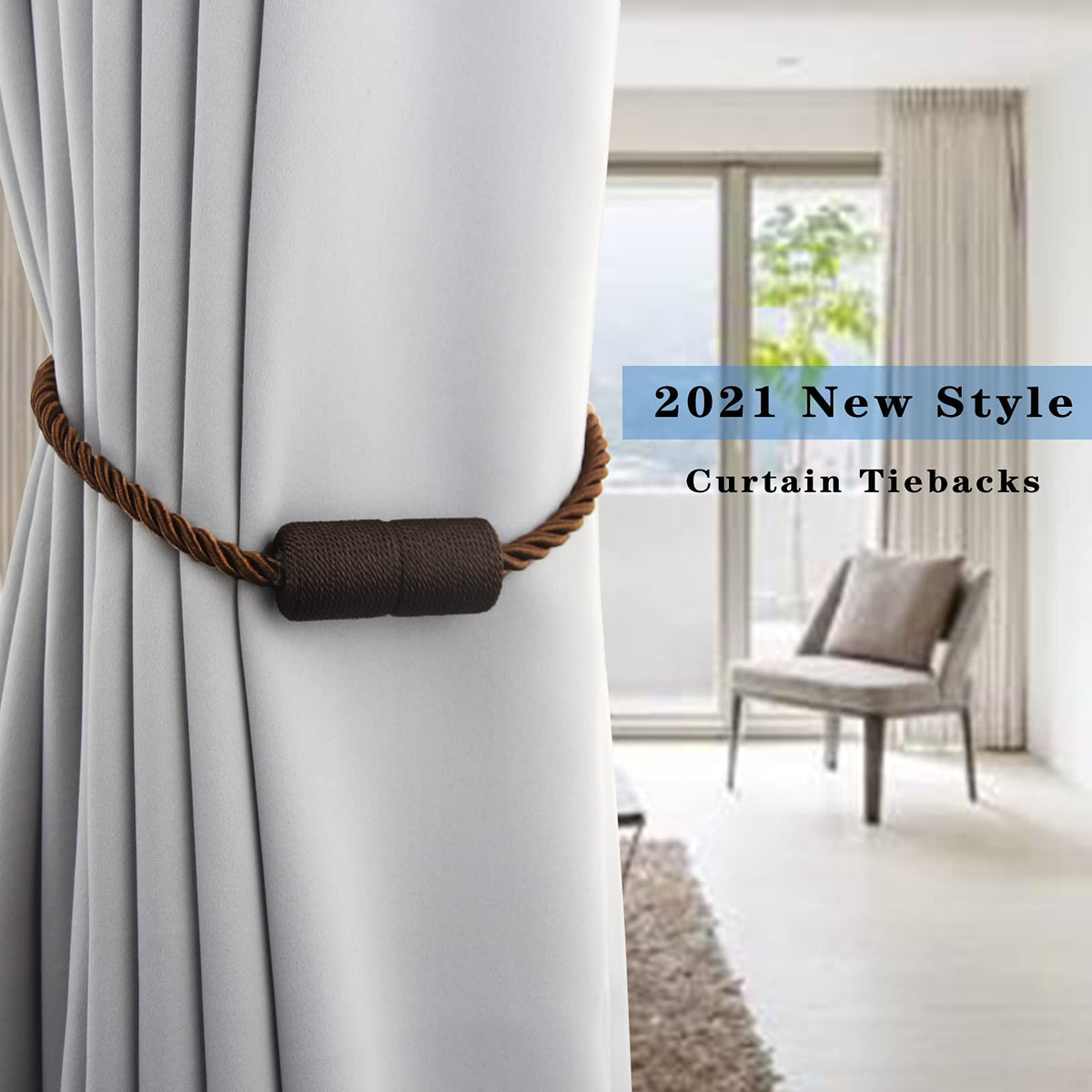 Magnetic Curtain Tiebacks Holdbacks Decorative Tie Backs for Windows Porlau (4 Count)
