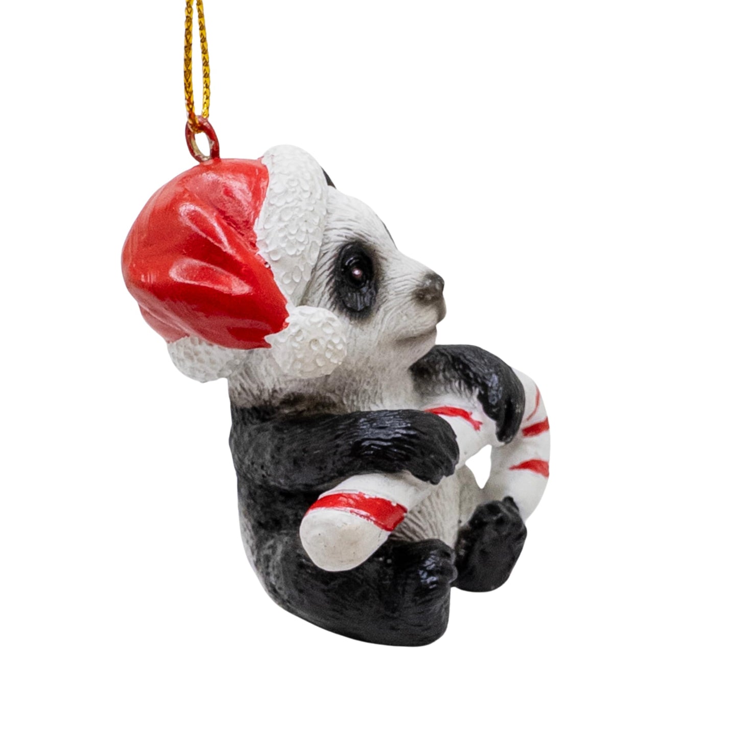 Panda Bear Holding Candy Cane Wearing Santa Hat Christmas Tree Ornament