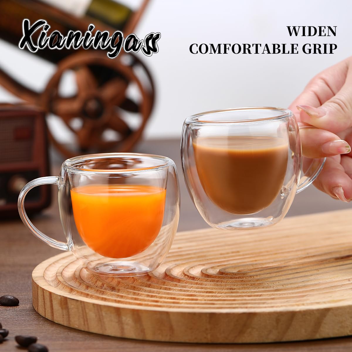 xianingass Double Walled Espresso Cups set of 6, 2.7oz Clear Glass Coffee Mugs, Double-layer Insulated Coffee Cups, Suitable for Espresso, Americano, Tea Bags, Beverage