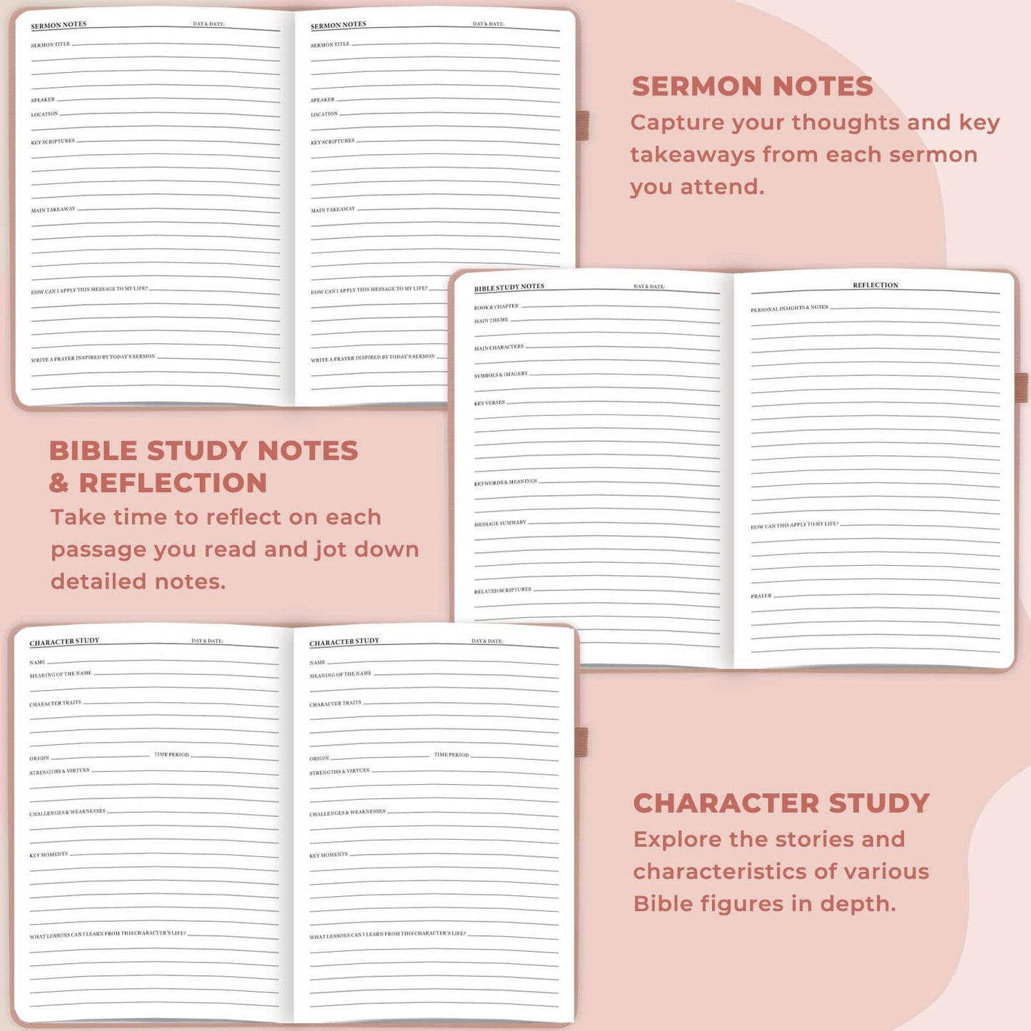 JOTFLY Bible Study Journal - Church Notes Notebook for Note Taking & Reflection - Guided Bible Study Notebook - Faith-Based Religious Gifts & Bible Study Supplies (Rose Gold)