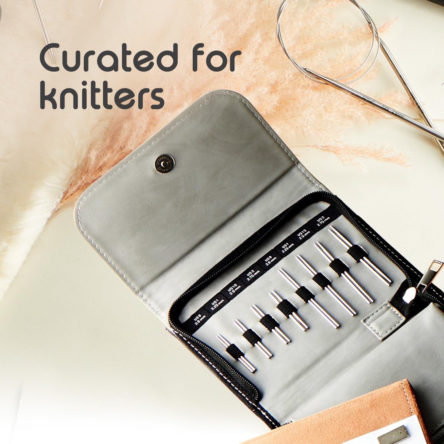 KnitPro Stelo Petite Mini Interchangeable Needle Set 2" (5cm) & 3" (7.5cm) | 4 US Sizes (0 to 2)