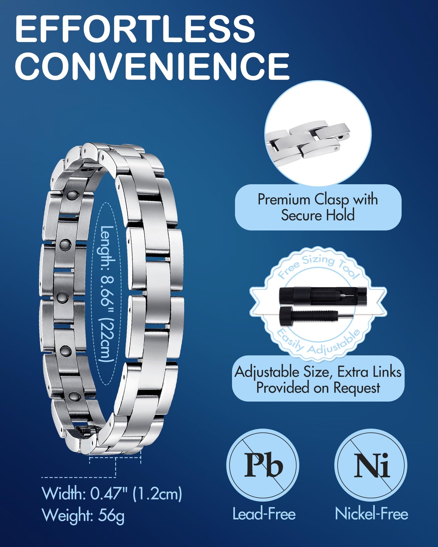 Feraco Magnetic Bracelets for Men Sleek Titanium Stainless Steel Magnetic Therapy Bracelet with Sizing Tool, Jewelry Gifts for Men (Silver)