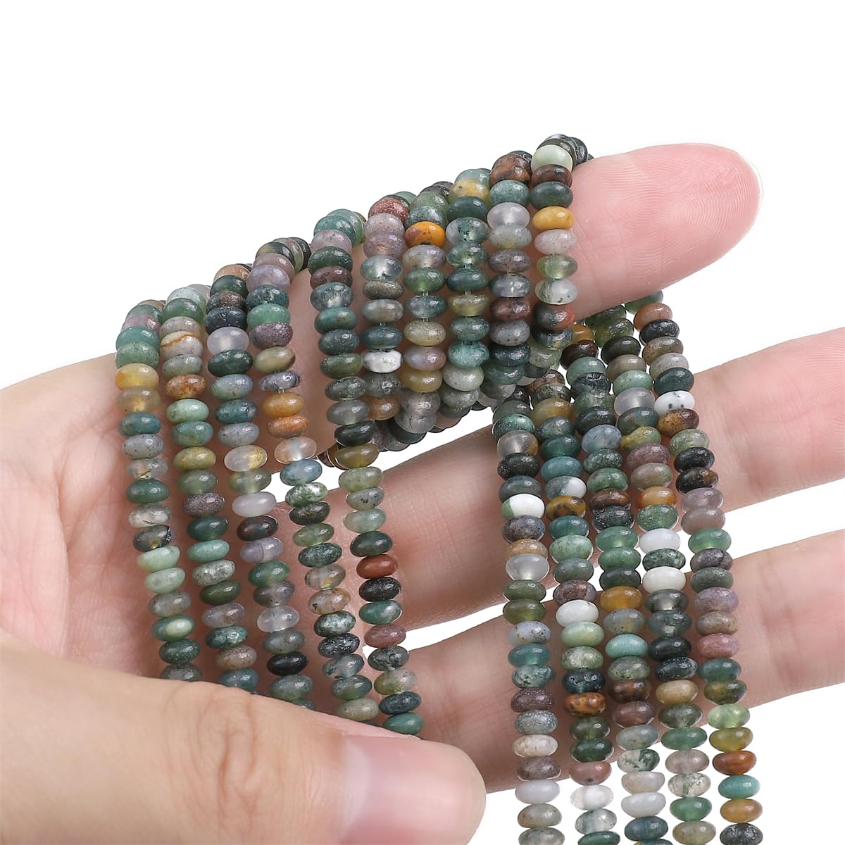 BEADIA Natural Indian Agate Spacer Beads Caps Rondelle Disk Loose Beads for Beading Jewelry Making 4mmx2mm 38cm