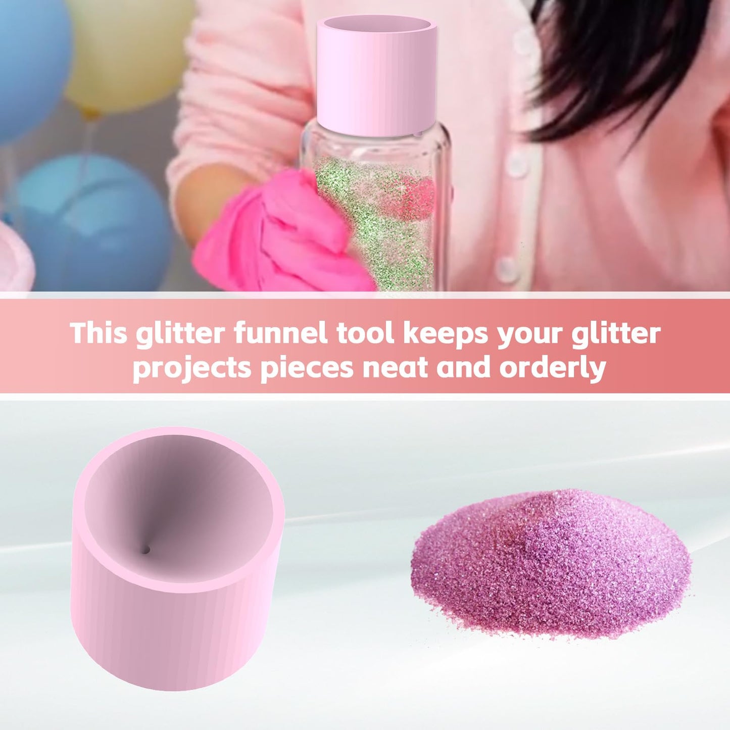 Snow Globe Glitter Funnel - Pink DIYGlitter Cup Making Tool for Adding Glitter to Snow Globe Tumblers, 1-Pack (Cups Not Included)