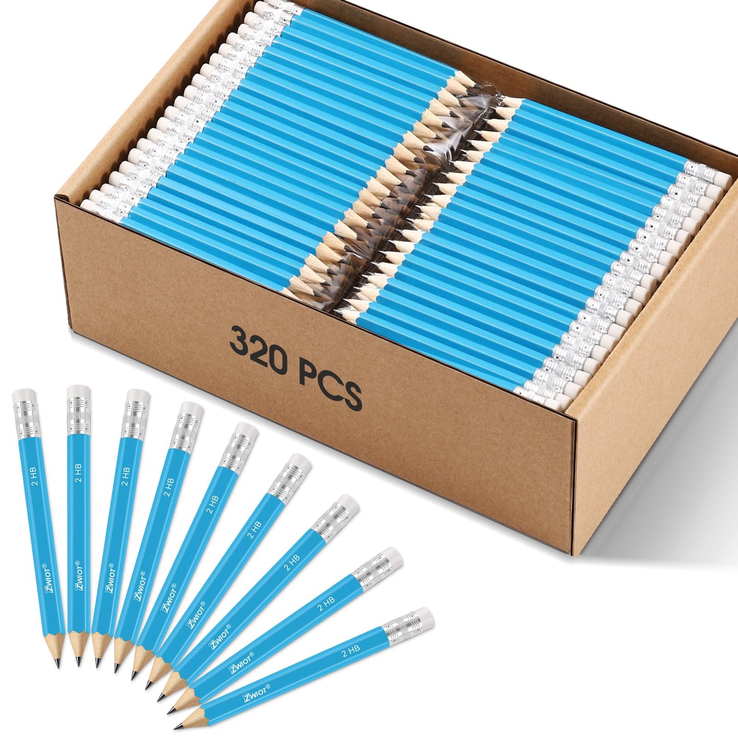 ZWlOT Golf Pencils with Eraser, #2 HB Half,4" Mini,Pre-Sharpened,120/200/320 Count Pencils Wood Cased Short for Classroom, Office, School, Wedding and Party Game