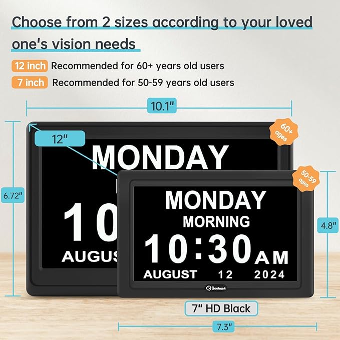Soobest Dementia Clocks for Seniors, 7” Digital Date Clock Large Display