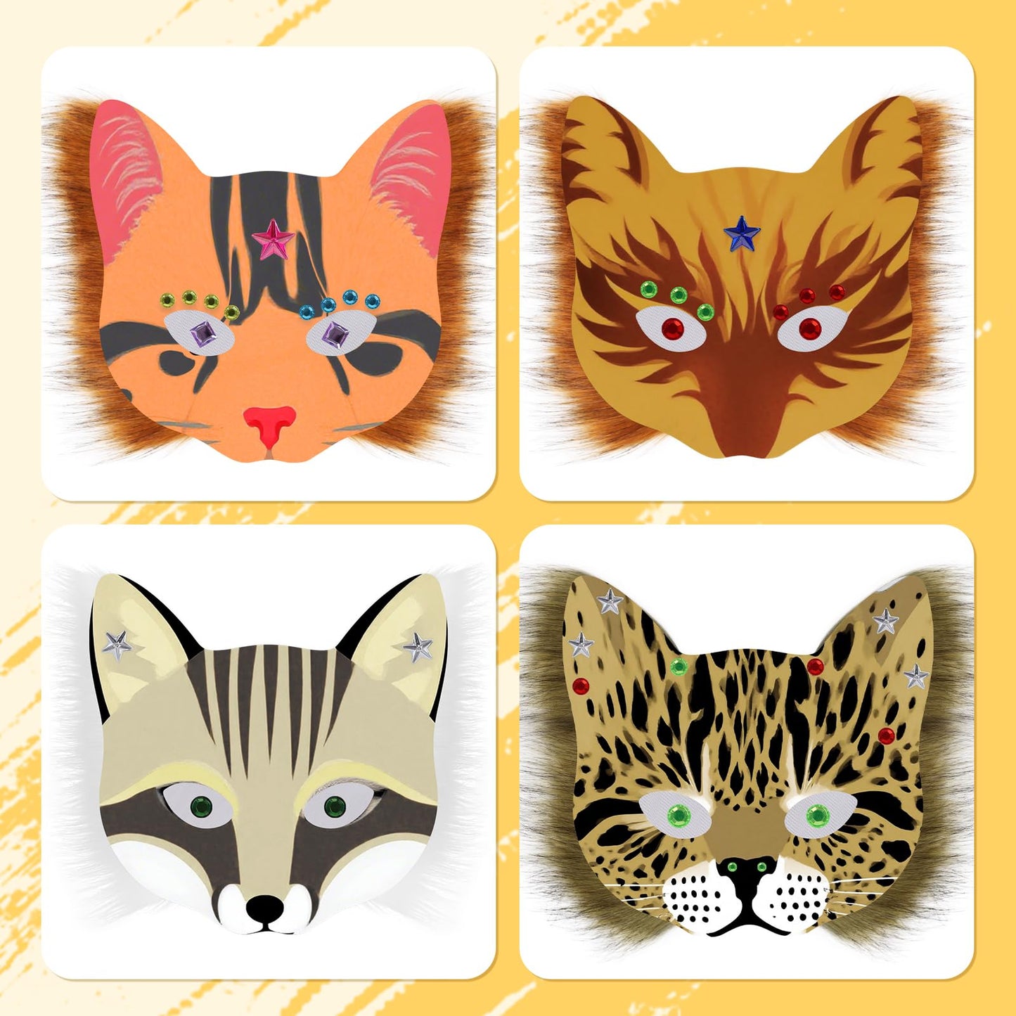 YLOVEFUR DIY Cat Fox Mask Set with Eye Meshes Stickers Faux Fur Fabric Strips for Halloween Masquerade Cosplay Party