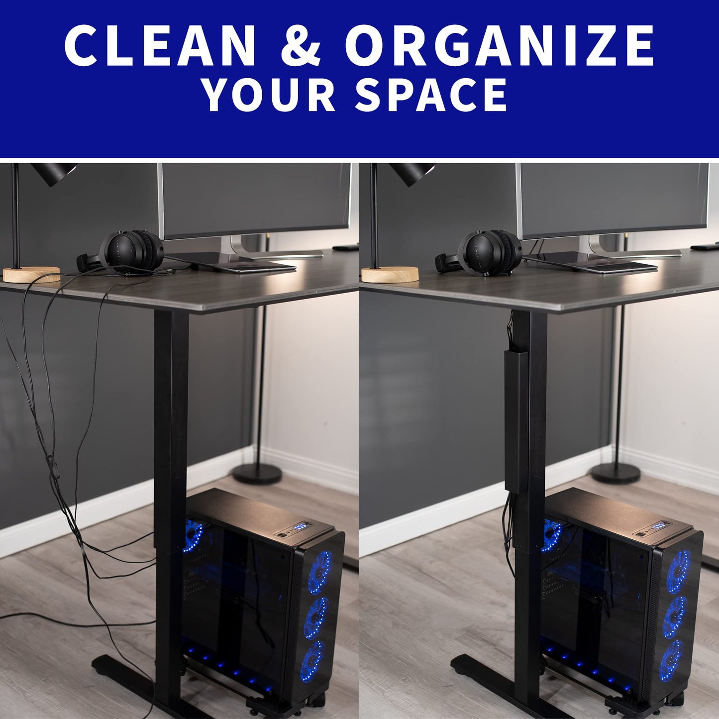 VIVO Steel Magnetic 14 inch Cable Management Channel for Under Desk Leg, No Drill Cord Organizer for Home Office, Black, DESK-AC01-1MB