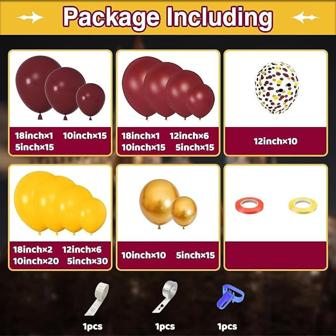 Amandir 170Pcs Wizard School Balloon Arch Kit – Burgundy, Gold & Yellow Garland for a Party That Feels Like Pure Magic