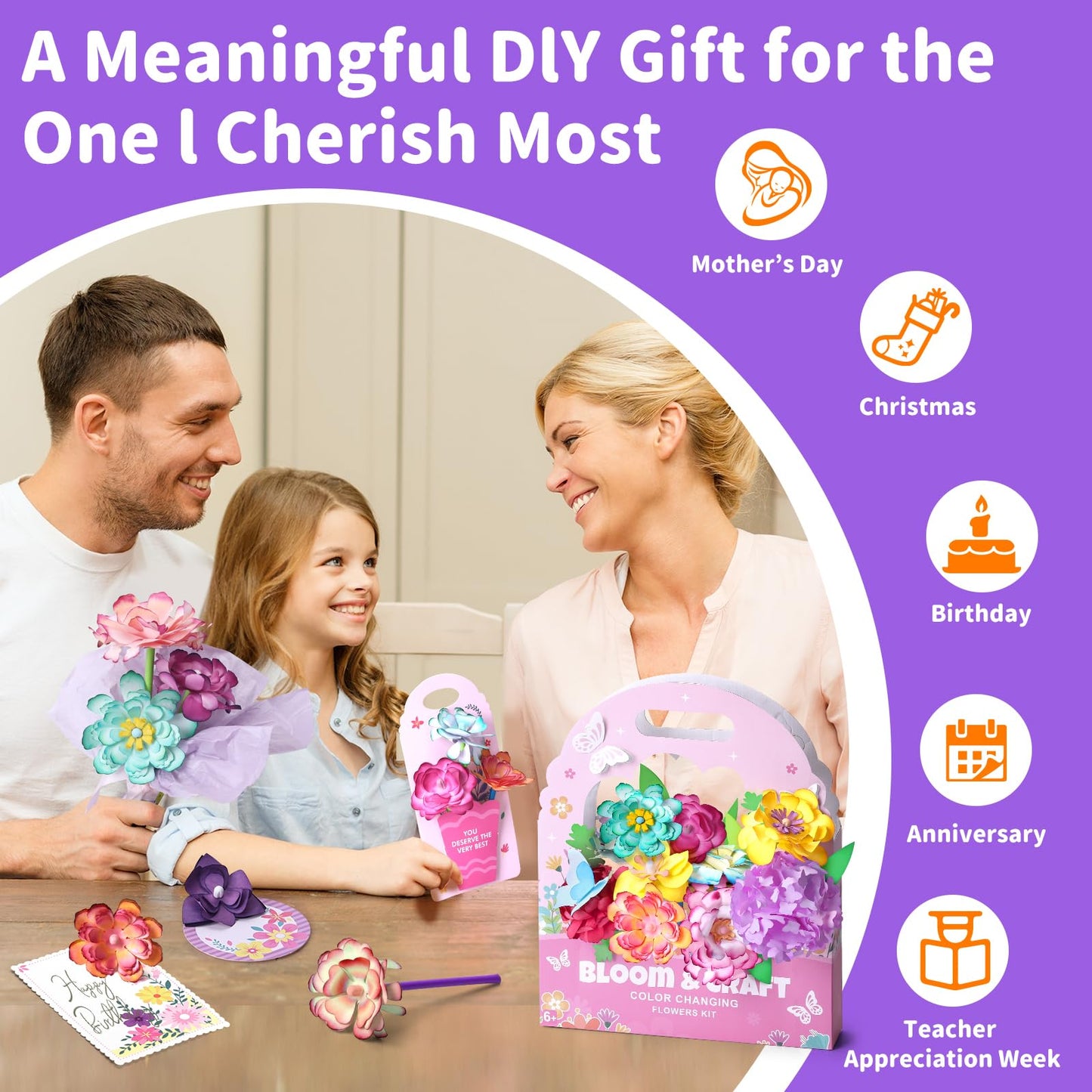 whatstem Creative Color-Changing Paper Flower Kit for Kids – DIY Flower Marking Kit Toys, Art & Science Craft Gift for Ages 6 7 8 9 10 11 12