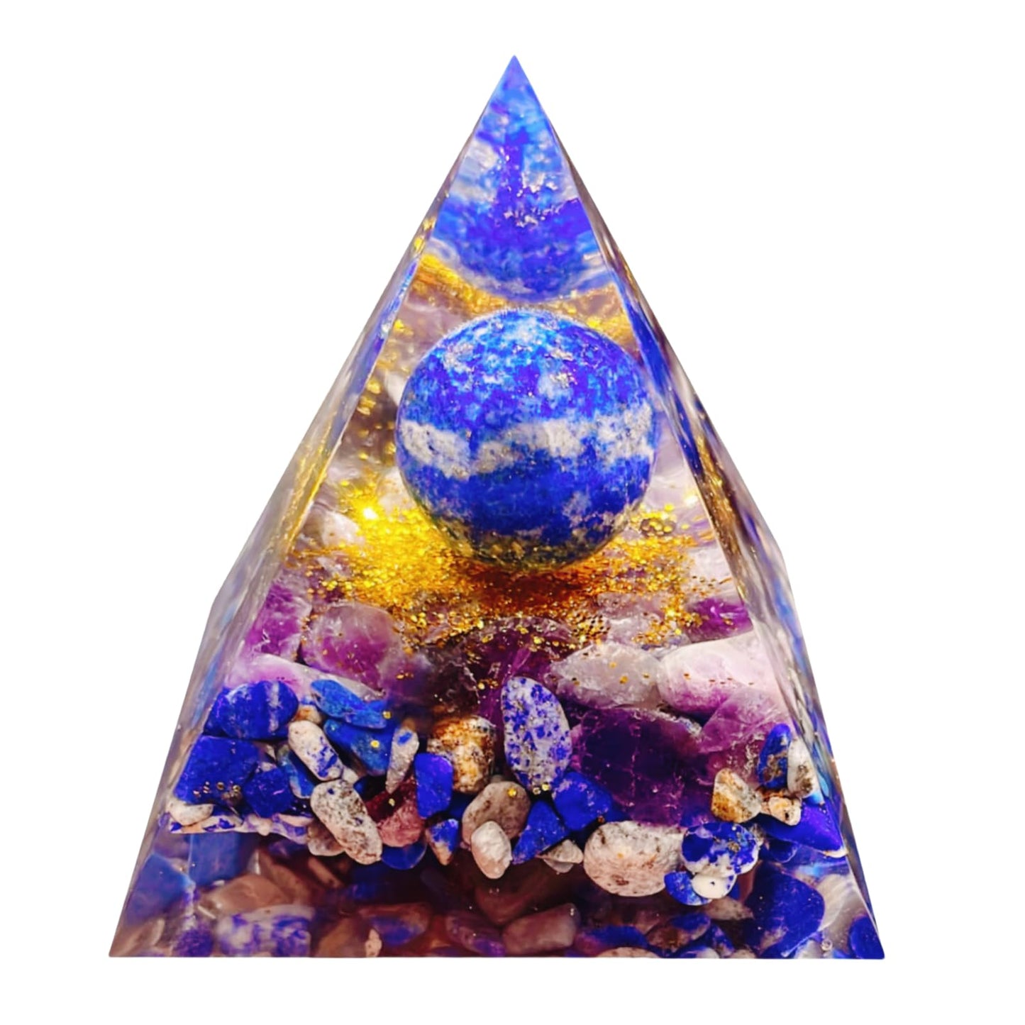 Saefheled Orgone Pyramid Energy Generator,Natural Lapis Lazuli&Amethyst Orgonite Crystal Healing Pyramids for Reduce Stress Chakra Reiki Healing Meditation Attracts Lucky and Success,Wealth Health