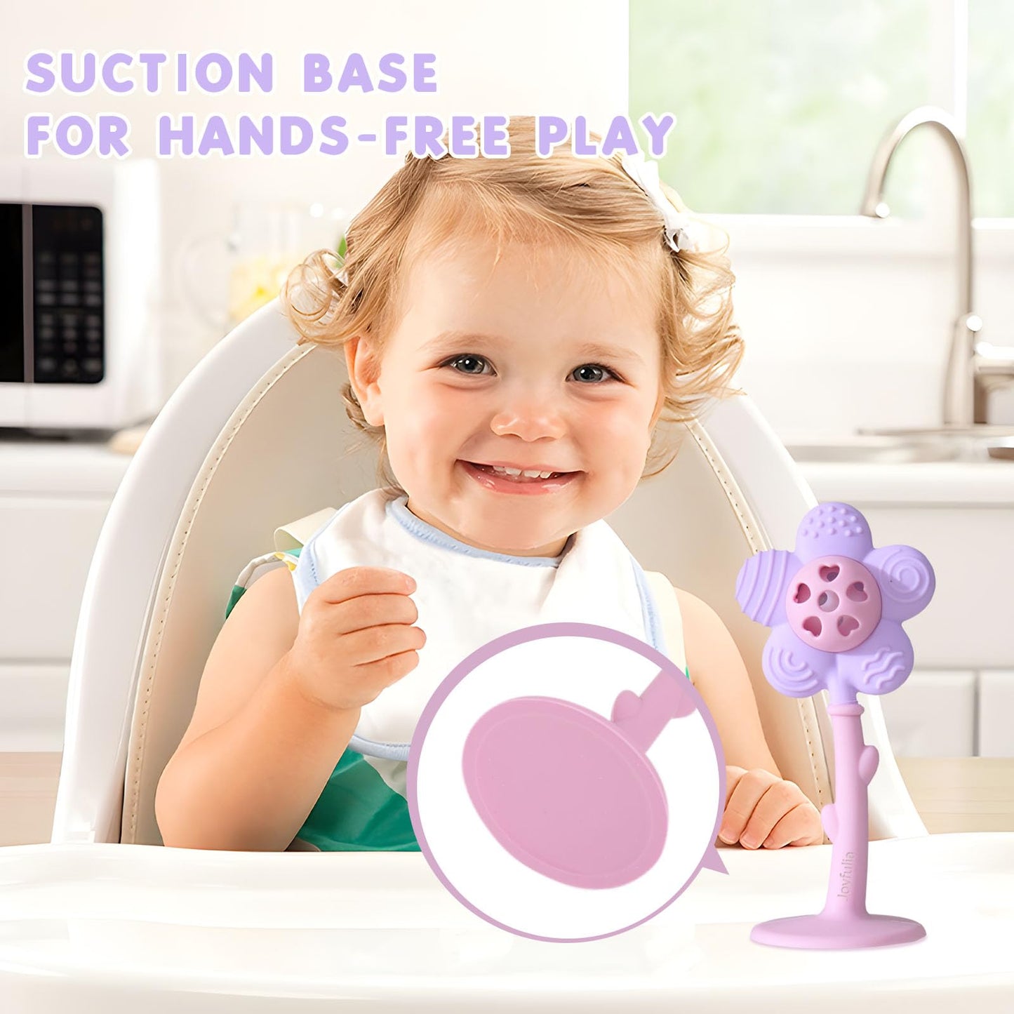 Baby Teething Toys 3-6 Months, Teether and Sensory Rattle for Babies 0-6 Months, Food Grade Silicone Teethers 6-12 Months, Infant Teething Relief Chew Toys, Sunnyflower Teether Toy BPA Free - Purple