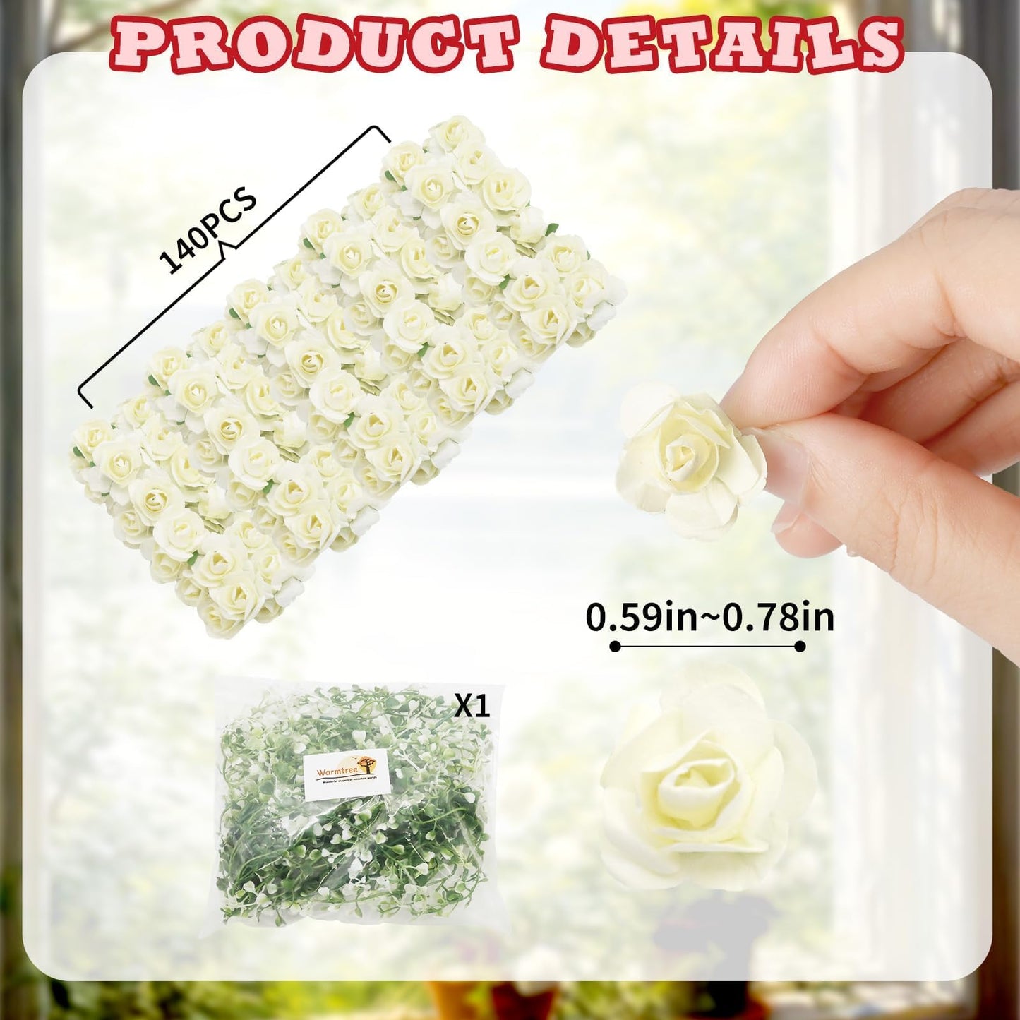 Warmtree Realistic Miniature Artificial Rose Vines Cute Flower Decorations DIY Mini Model Railway Fairy Garden Architecture Diorama Scenery Landscape Layout (White Milk)