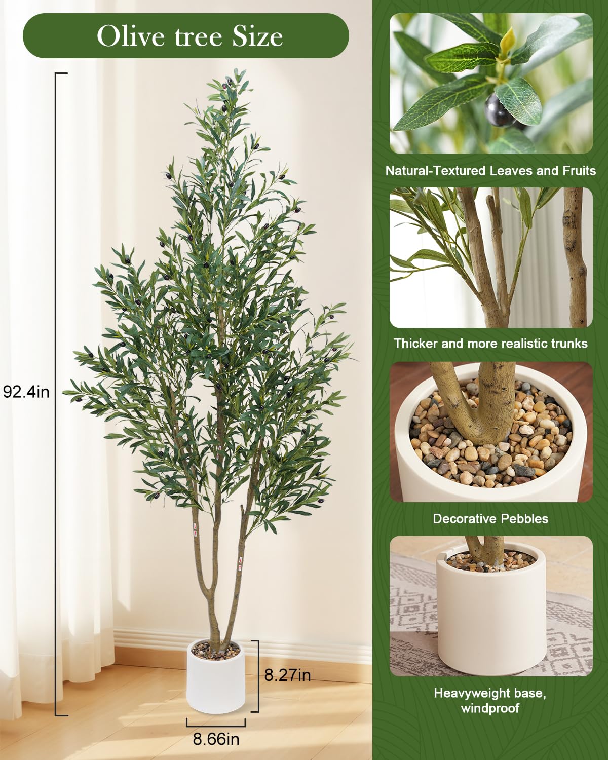 Sillaff Olive Tree 7FT Fake Tree Faux Plants Indoor with Pot Artificial Tree Nearly Natural Olive Branches and Fruits for Living Room Home Office Decorations