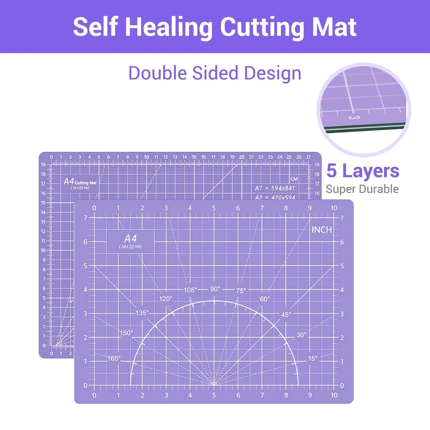 Headley Tools 39 Pcs Rotary Cutter Set - Quilting Kit incl. 45mm Fabric Cutter with 5 Extra Blades, A4 Cutting Mat, 2 Craft Knife Set, Sewing Clips, Ideal for Crafting, Sewing, Patchworking Purple