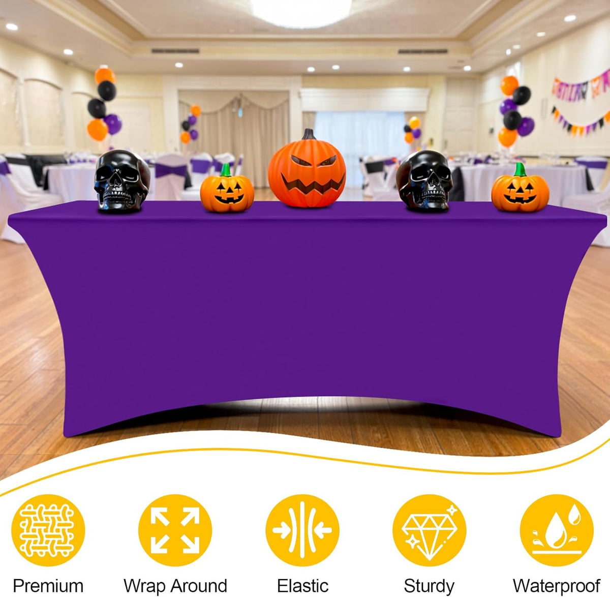 Smiry 2 Pack Spandex Table Cloth 5FT, Elastic Fitted Stretch Tablecloths for Rectangle Tables, Washable Table Cover for Outdoor, Wedding, Banquet & Parties (Purple, 60Lx30Wx30H Inch)