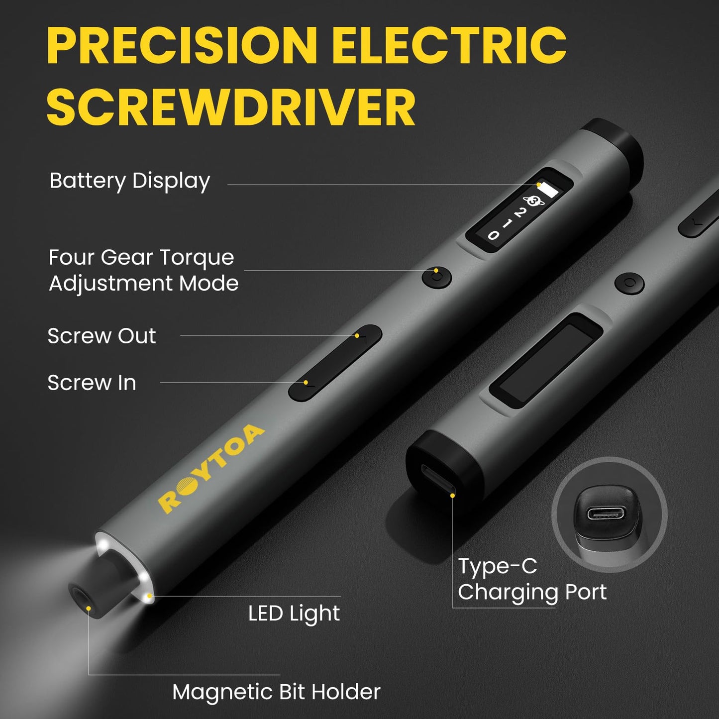 Mini Electric Screwdriver Set 3.7V, Precision Electric Screwdriver Cordless 80-in-1, 4 Torque Settings, 60 S2 Metal Bits, Magnetic Storage, Repair Tool for Electronics Watch Laptop Clocks Cameras