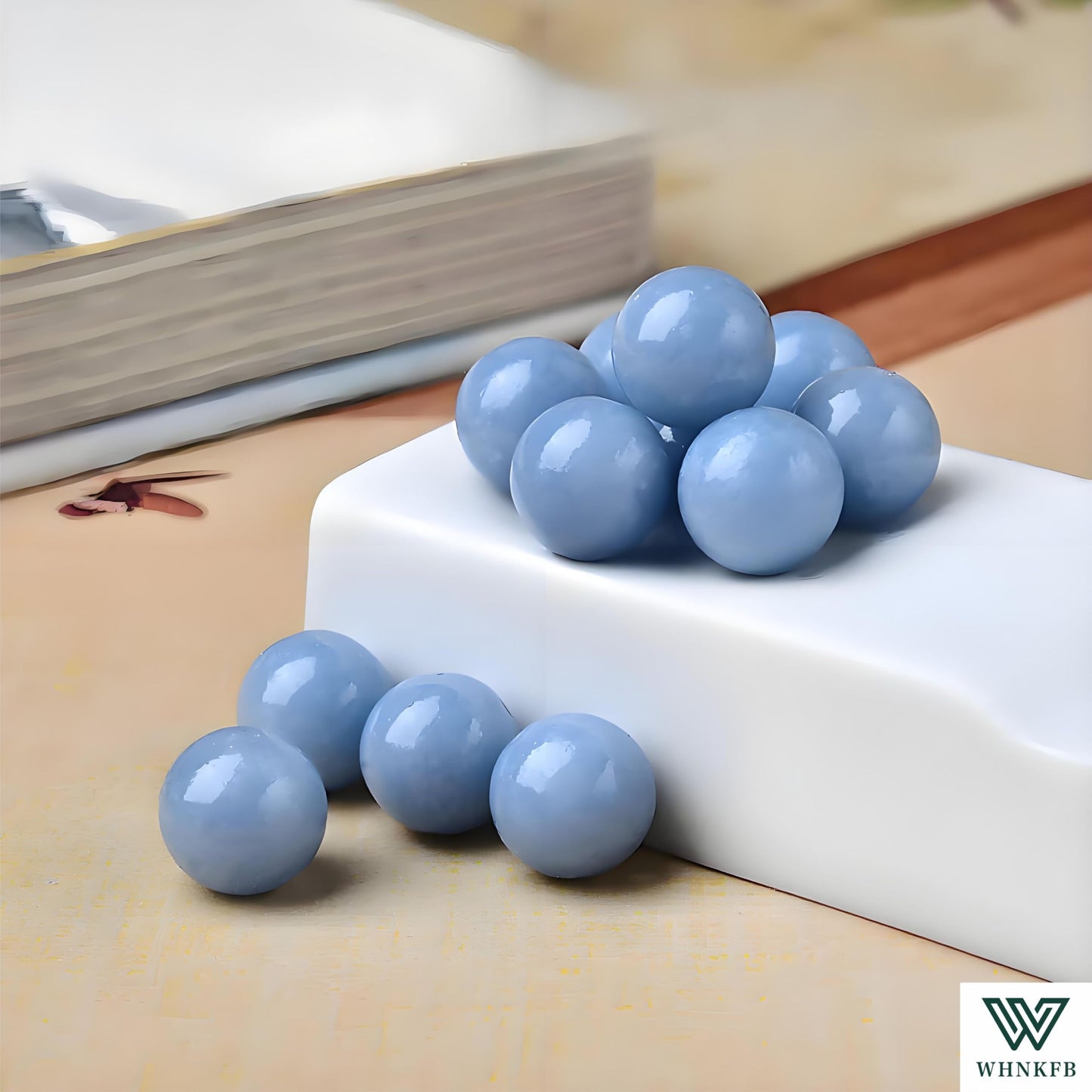 WHNKFB 8mm 50PCS Natural Blue Angelite Round Beads, Celestial Blue Loose Gemstone Beads for Jewelry Making Craft - 6mm 8mm 10mm Options with Free Elastic Cord