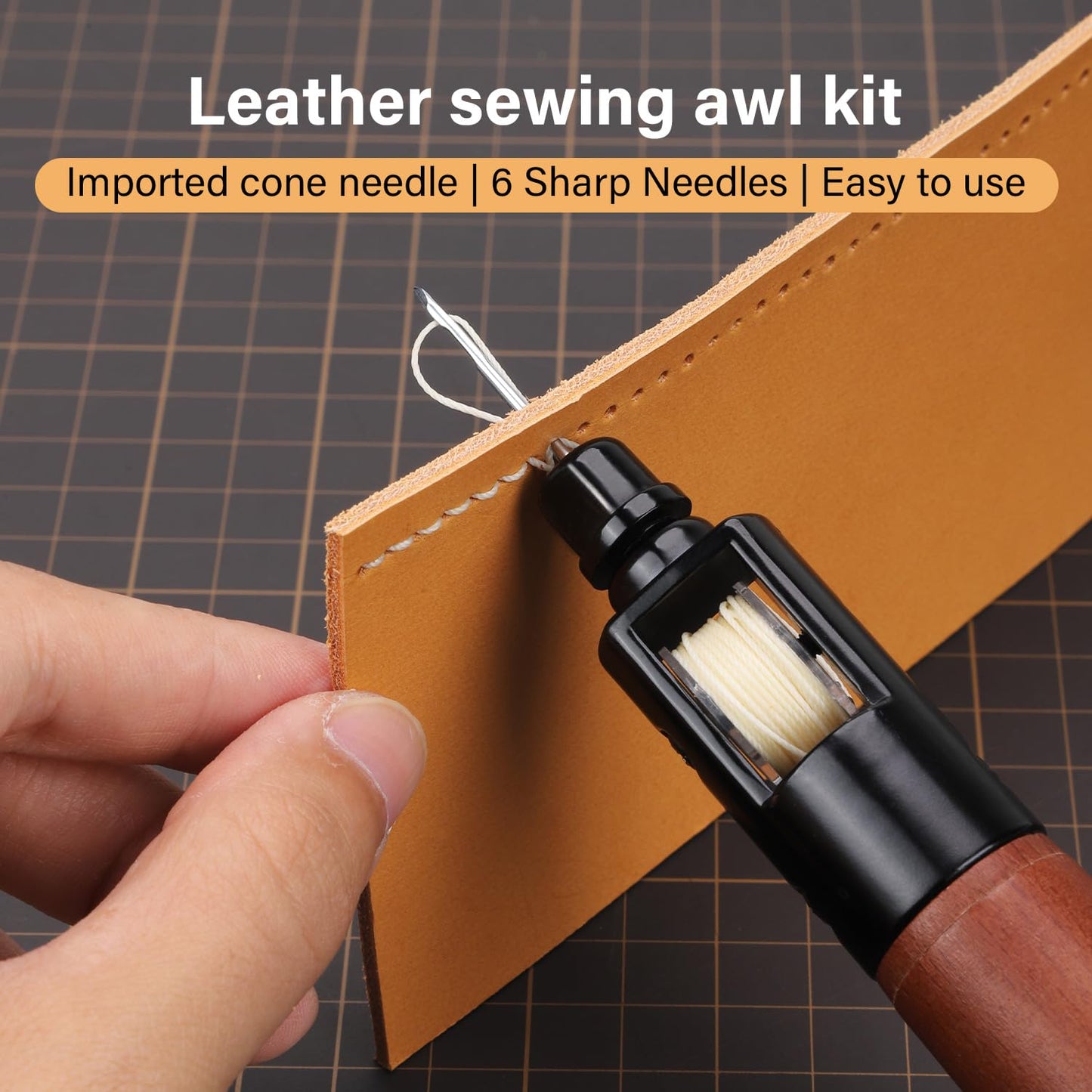 WUTA Repair Stitch Kit Leathercraft Stitch Awl Tool with 25 Colors 0.35mm Wax Thread, for Leather, Belt, Canvas, Fabric, Bag Repair Professional Stitcher Leather Craft Tool