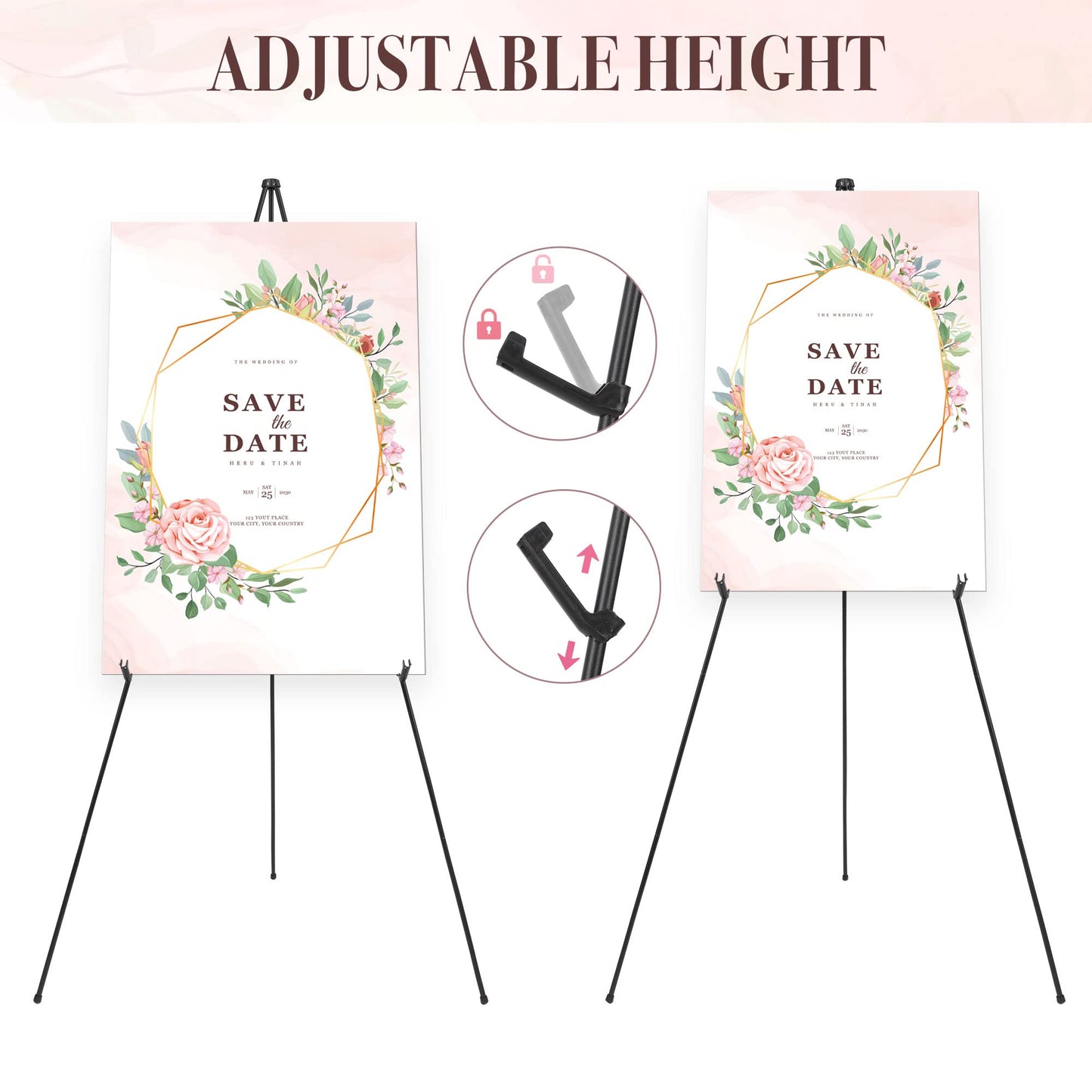 DDEAT Easel Stand for Wedding Sign & Poster 63'' Easels for Display Portable Art Easel for Floor Adjustable Metal Easel Black