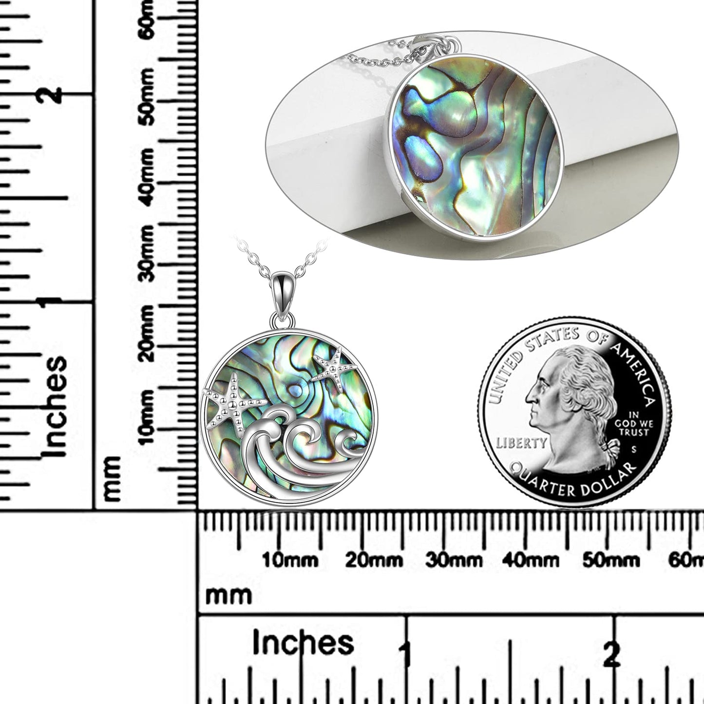 CRMAD Ocean Beach ocean Jewelry for Women Sterling Silver Starfish Wave Ocean Necklace Gifts (abalone)