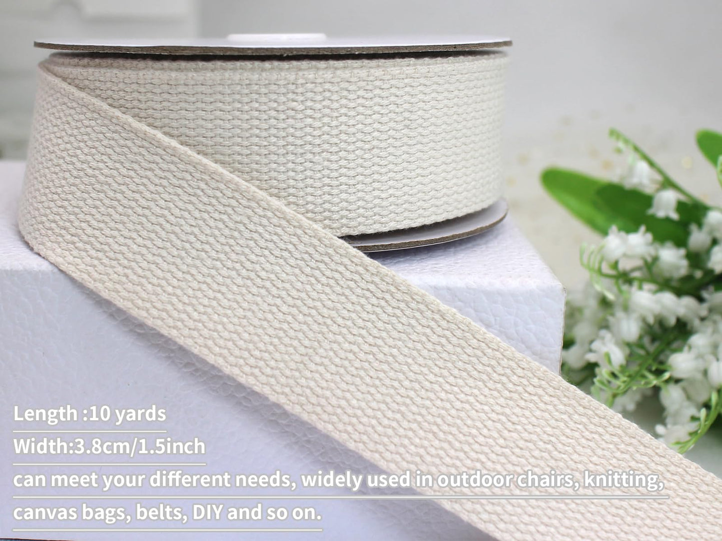 JESEP YONG 1 1/2 inch 30ft Ivory White Heavy Cotton Webbing Strap Wide Flat Weave Webbing Strap for Cloth Tote Bag, Pet Collars, DIY Projects, Crafts, Outdoor Accessories