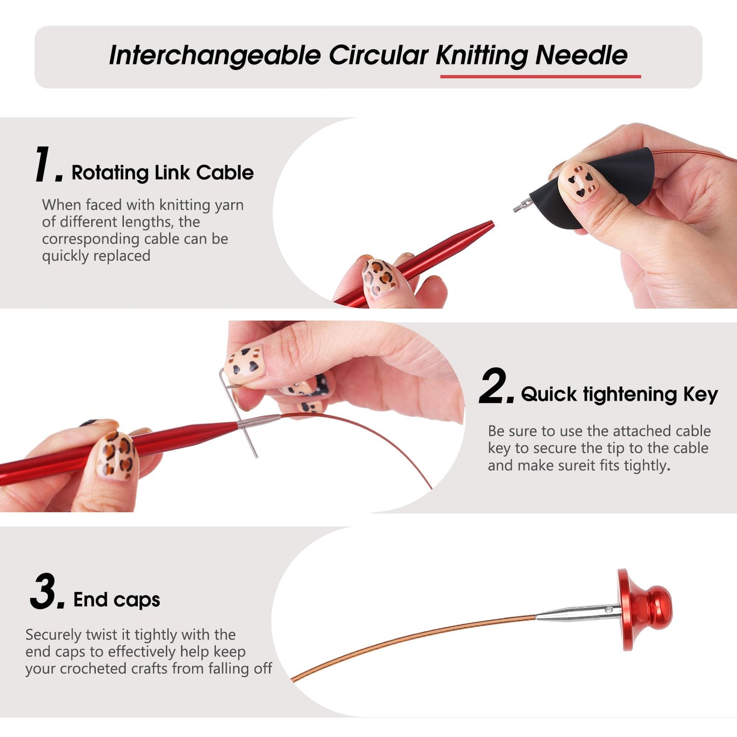 Guclud Interchangeable Circular Knitting Needles Set 4-Inch | US 2.5-15 (3.0-10.0mm) | 13-Pair of Metal Circular Needles | 4 Cables (16", 24", 32", and 40"), Accessories & Case (Rose Red)