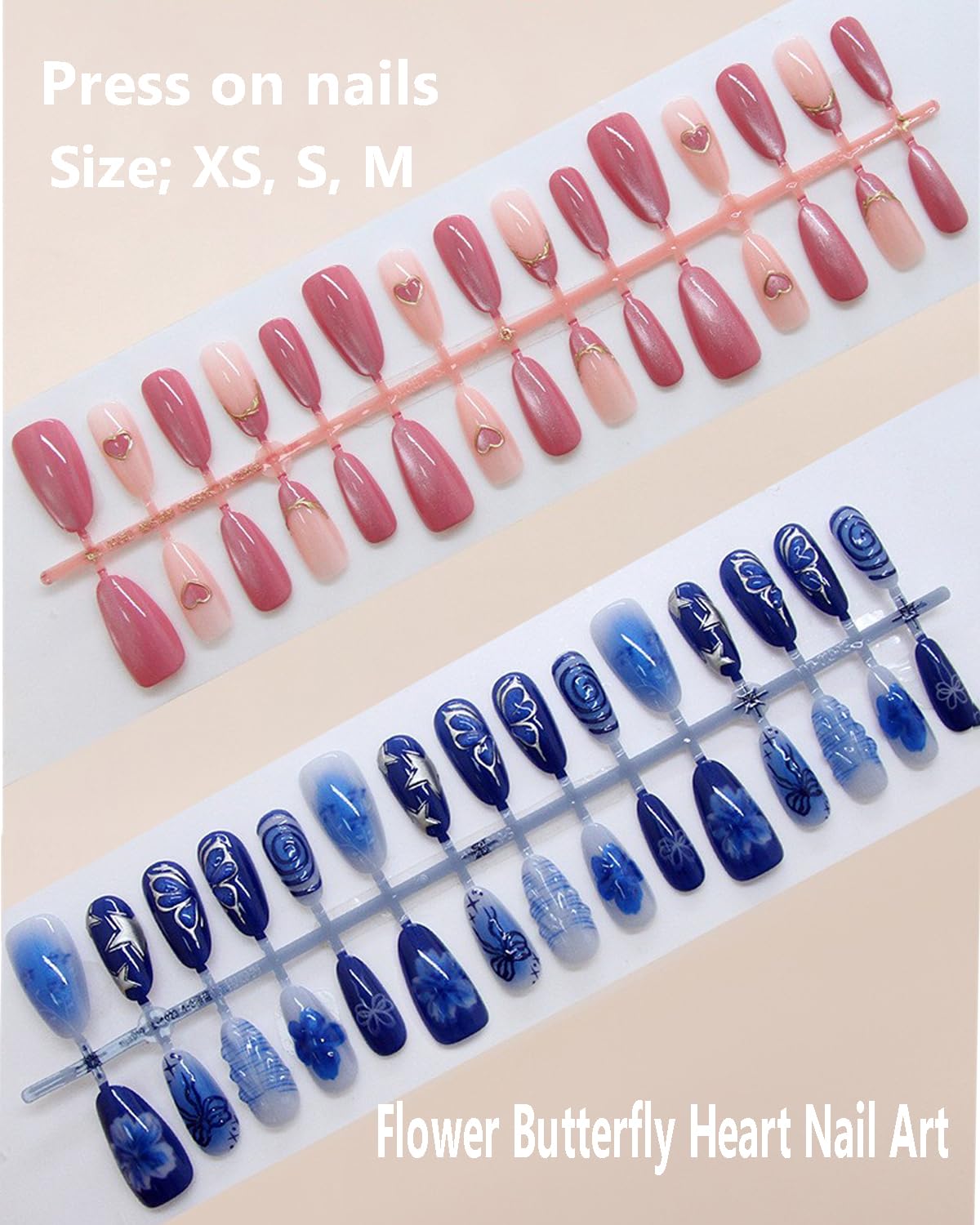 4 Packs Flower Press on Nails 114 Pcs Short Almond Spring Fake Nails with Designs Medium Almond Colorful 3D False Nails Flower Butterfly Spring Summer for Women