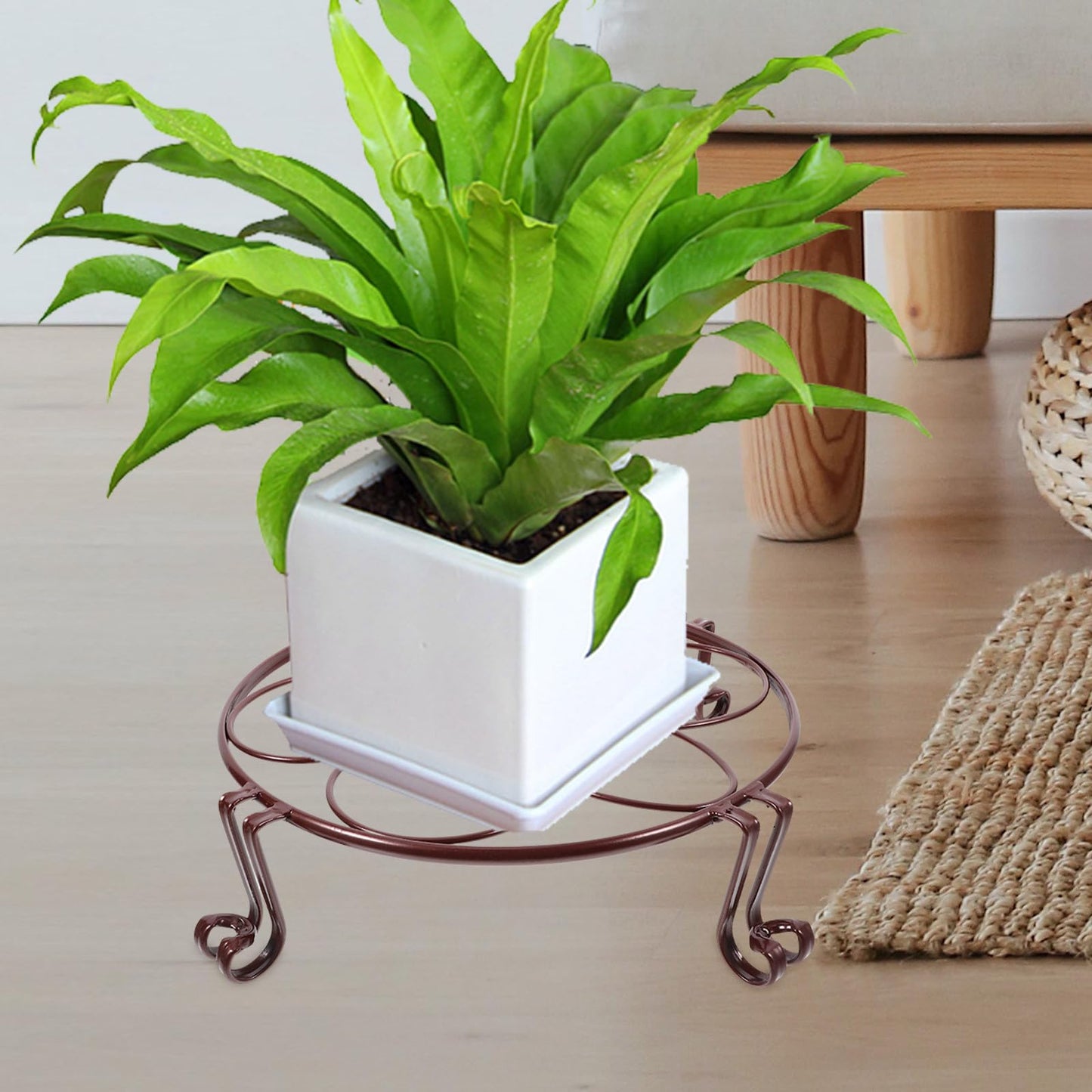 Abaodam Iron Flower Pot Stand Single-tier Decorative Plant Pot Shelf Farmhouse Metal Flower Rack for Indoor Outdoor Use Antique Copper Finish