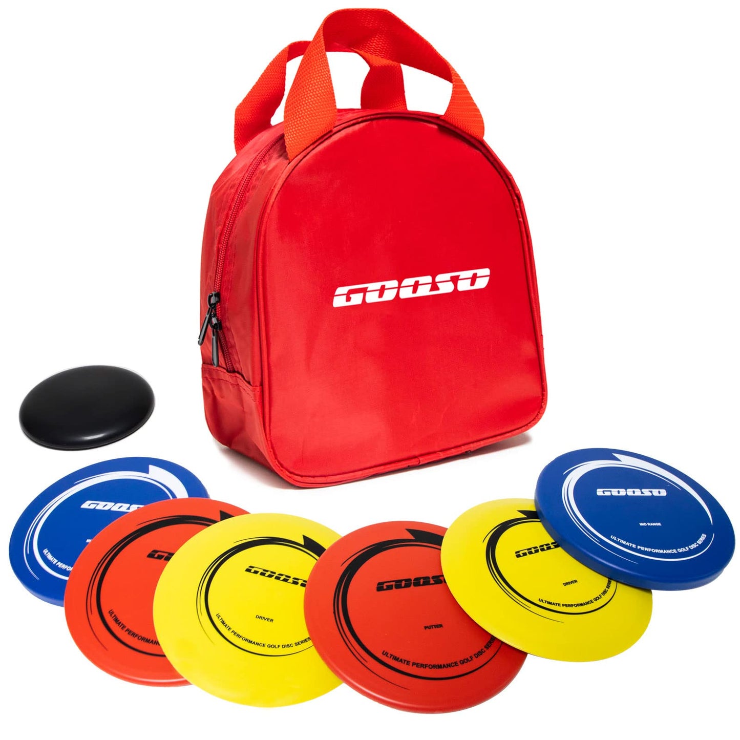 GOOSO Disc Golf Set - Driver, Mid-Range and Putter Discs with Disc Golf Bag for Outdoor and Backyard, Comfortable Plastic, 6 Pack